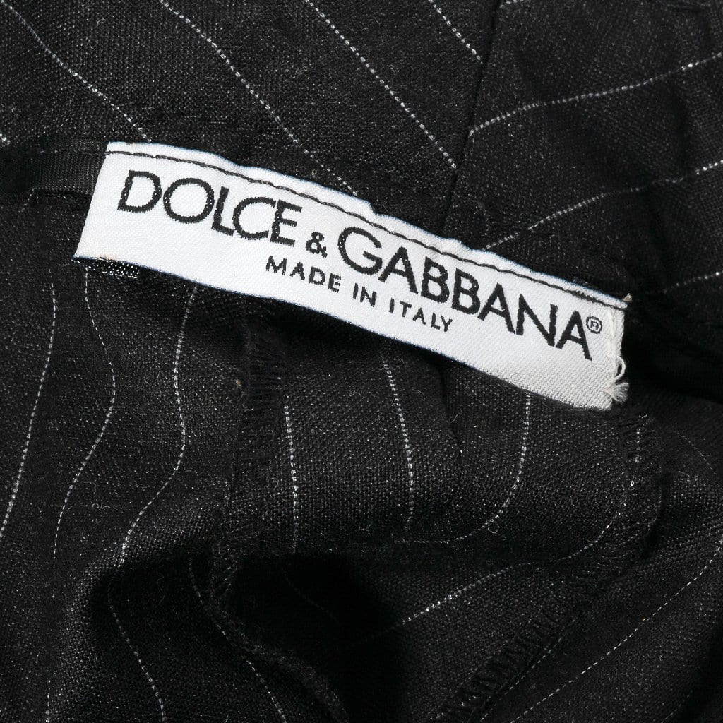 Dolce & Gabbana Vintage Pant Grey w/ Metallic Silver Pin Stripe Floral Applique 4