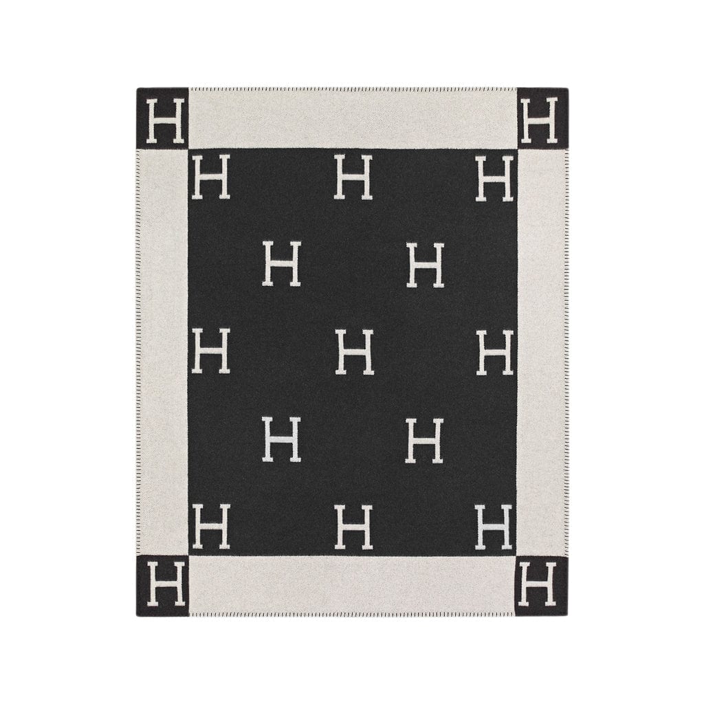 Hermes Blanket Avalon I Signature H Ecru and Gris Fonce Throw Blanket