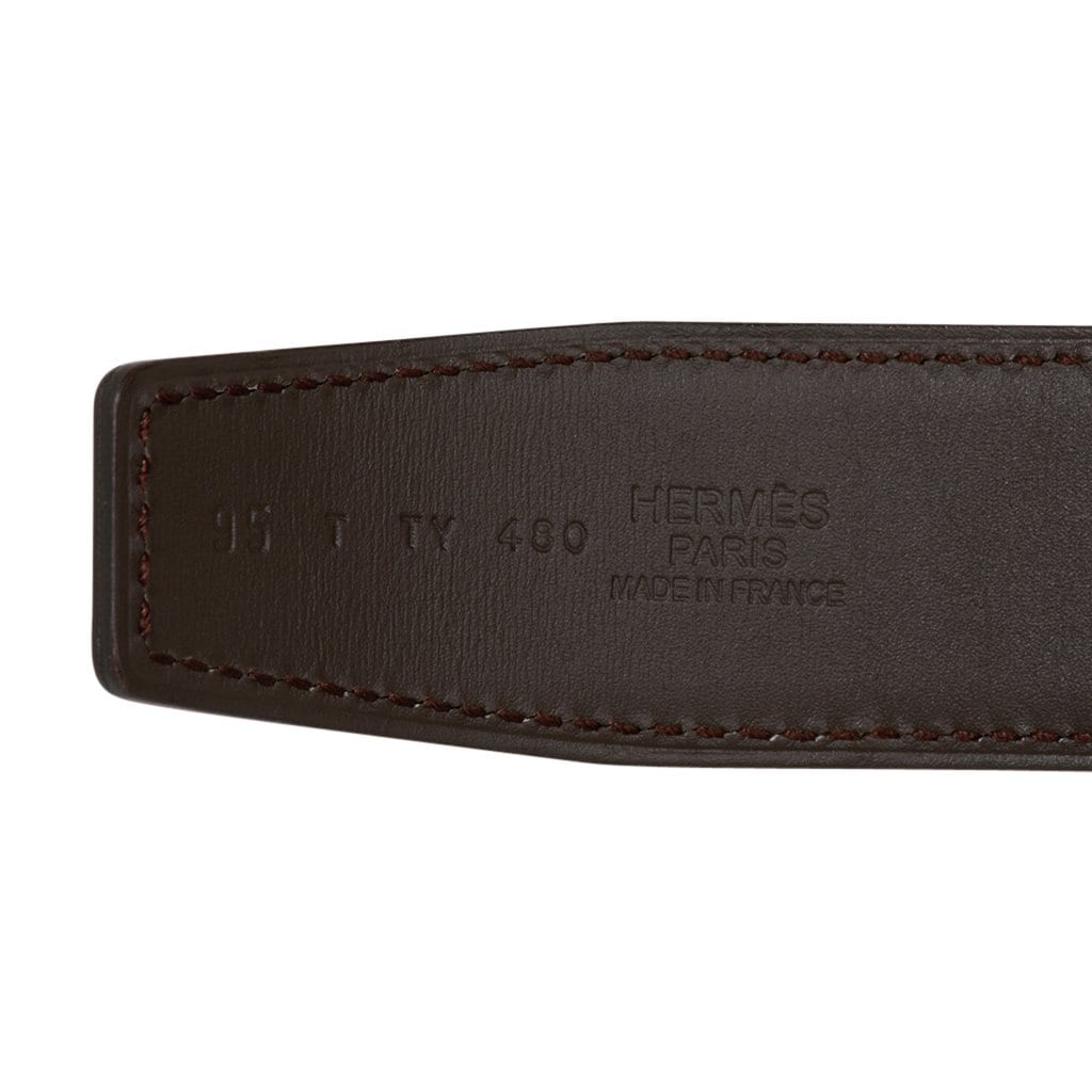Hermes Brown and Black Leather H Buckle Reversible Belt 95CM