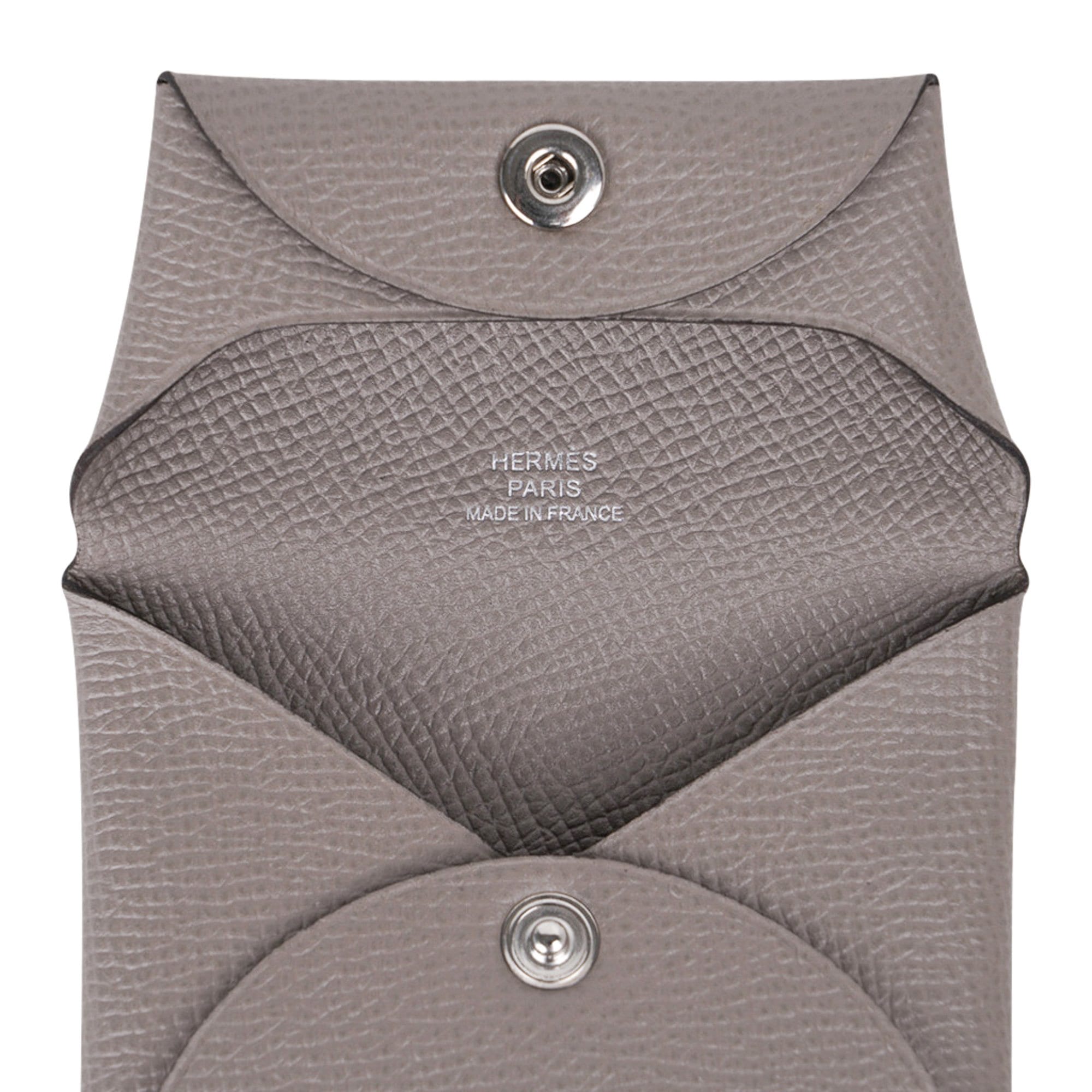 Hermes Etoupe Grey Epsom Leather Calvi Card Holder Hermes