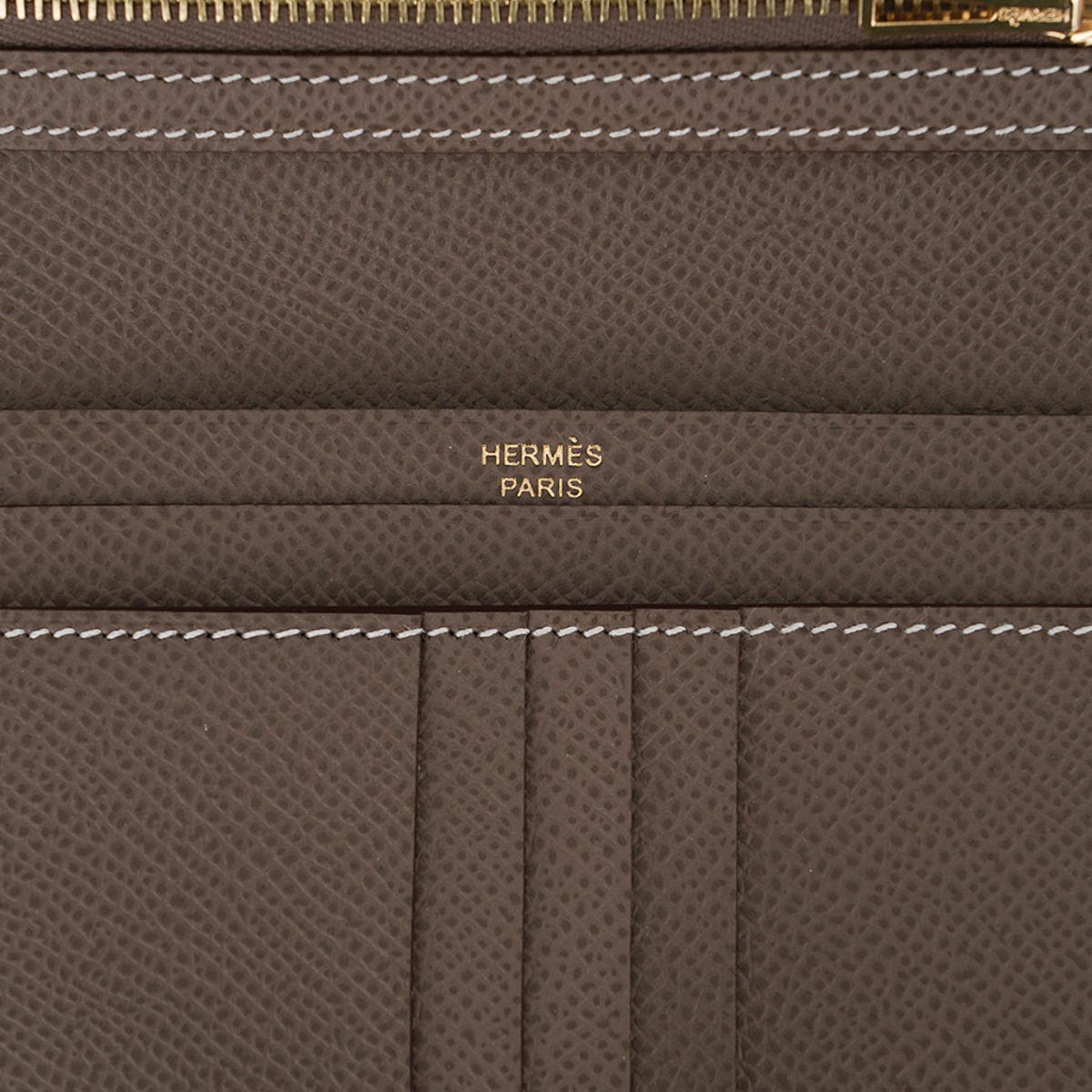 Hermes Taupe Epsom Leather Palladium Finish Bearn Wallet Hermes