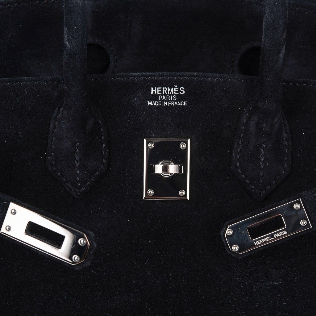 Hermes Birkin 25 Black Doblis Suede Bag Palladium Hardware