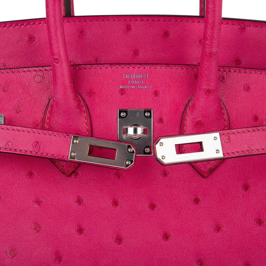 Hermes Birkin 25 Fuchsia Ostrich Bag Palladium Hardware For Sale
