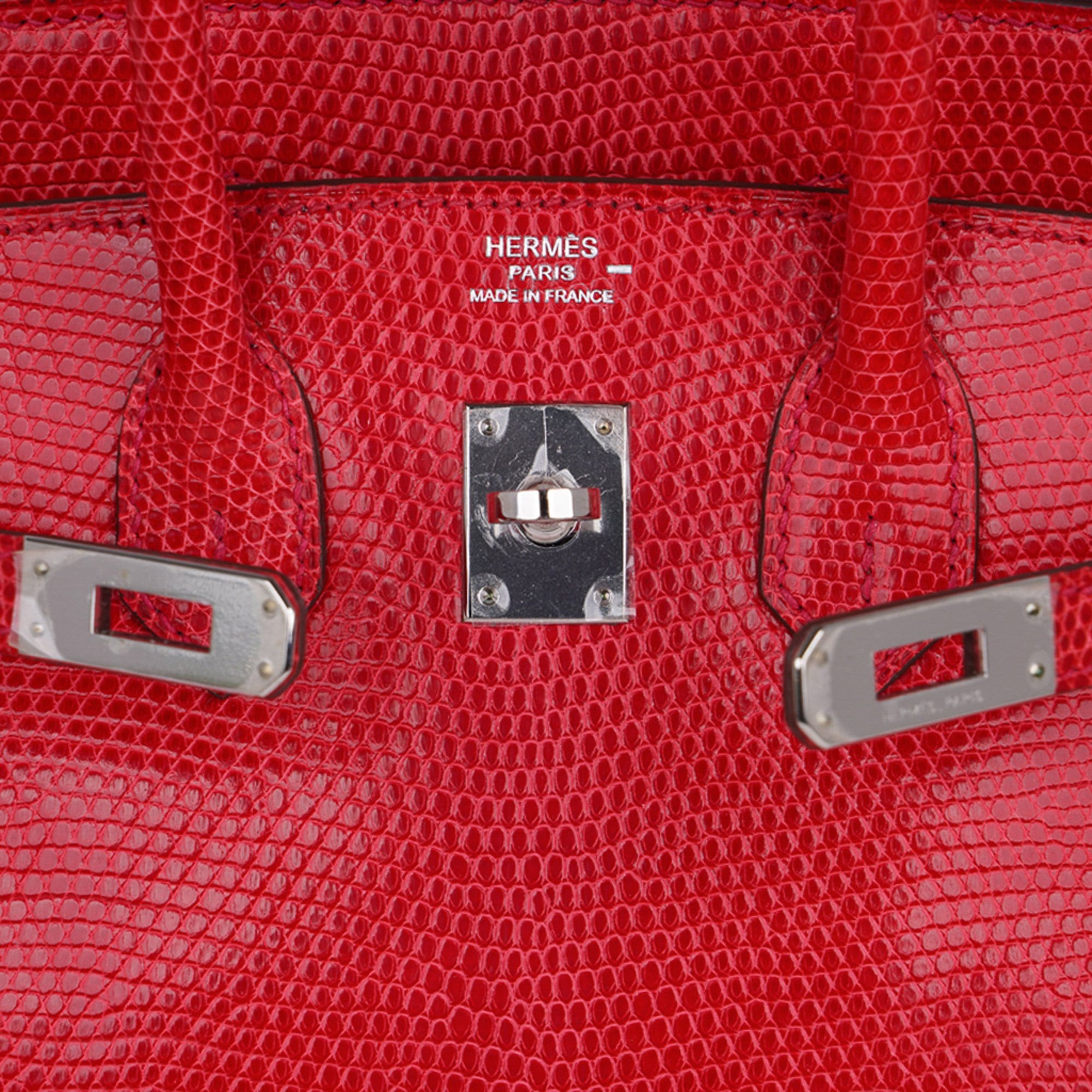 Hermes 25cm Rouge Moyen Lizard Palladium Plated Birkin Bag