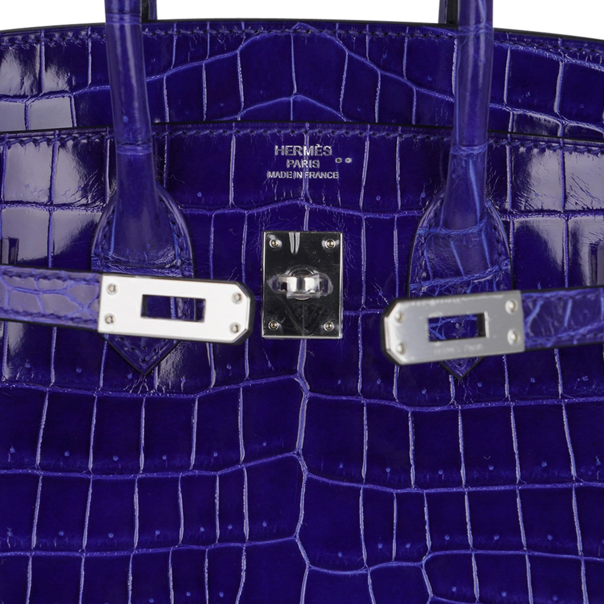 Hermes Birkin 25 Blue Electric Crocodile Vivid Jewel Palladium Hardware •  MIGHTYCHIC • 