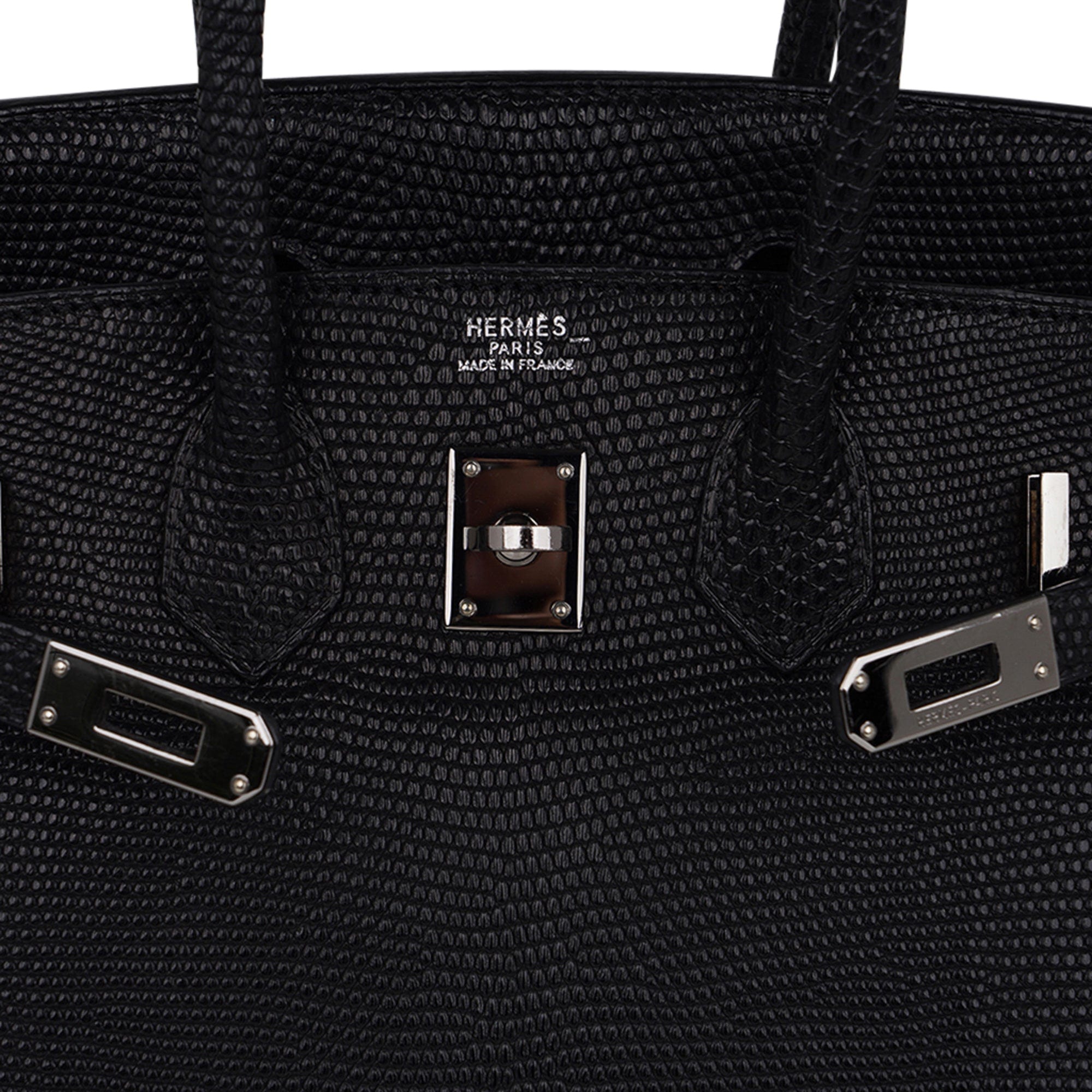 Hermes Limited Edition Birkin 25 Bag Matte Black Lizard Palladium Hard –  Mightychic