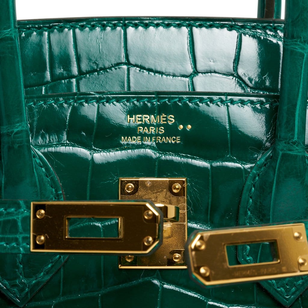 Hermes Birkin crocodile Shiny Dark green Silver Hardware 25cm Full Handmade  - lushenticbags