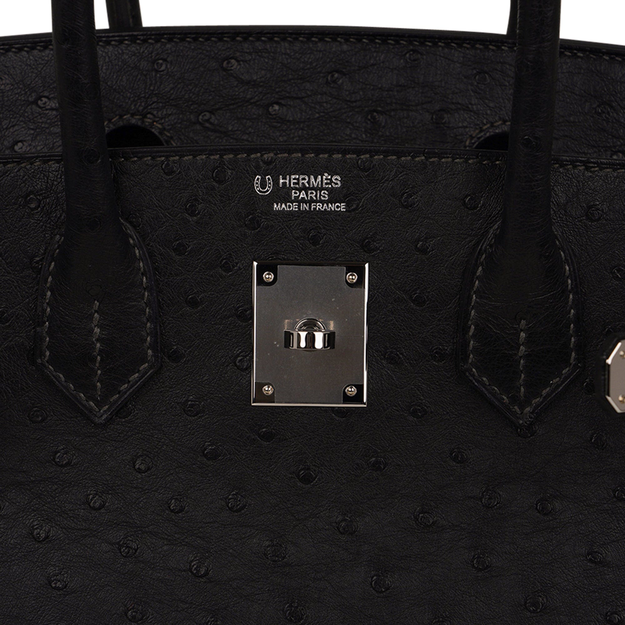 Hermès Birkin 30 cm Handbag in Grey Ostrich Leather