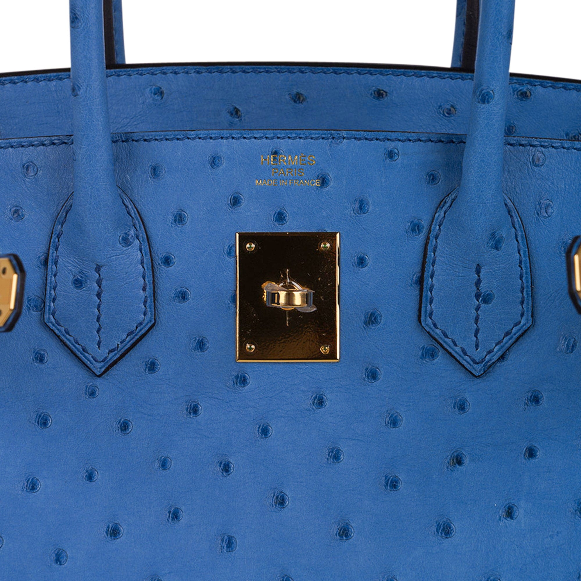 Hermes Birkin 30 Bag Bleu Mykonos Ostrich Leather with Gold