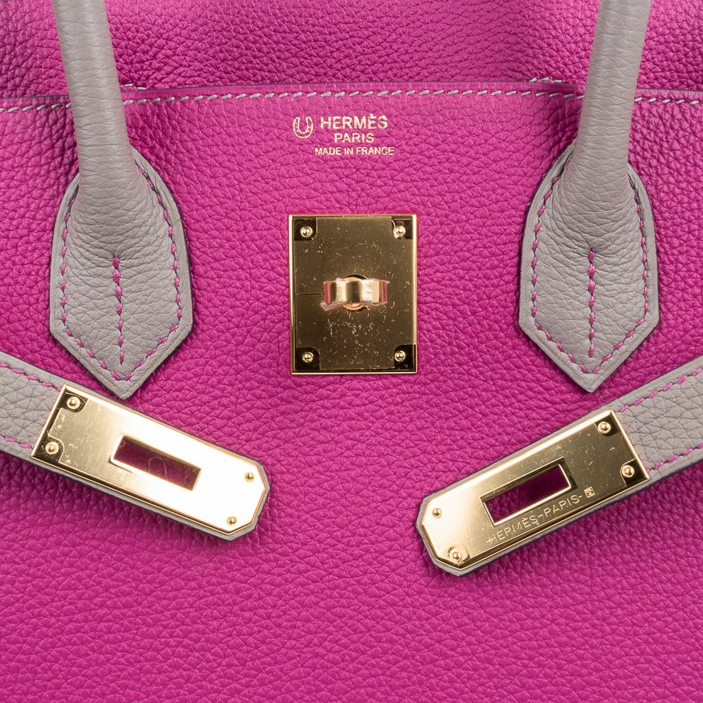 Hermes Special Order HSS Birkin 30 Bag Rose Tyrien & Blue Paon Epsom  Leather with Palladium Hardware