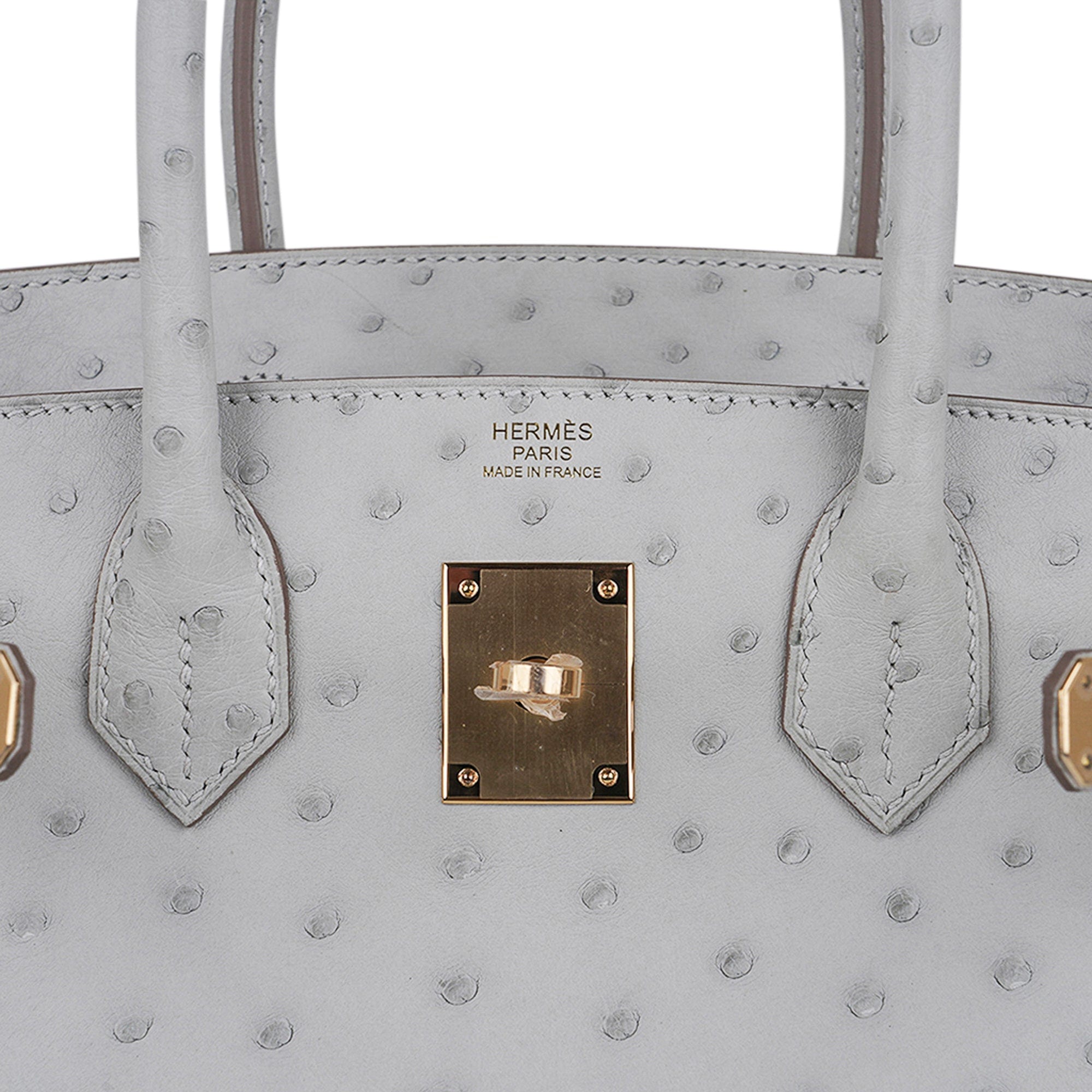 Hermes Birkin Handbag Grey Ostrich with Gold Hardware 25 Gray 2267081