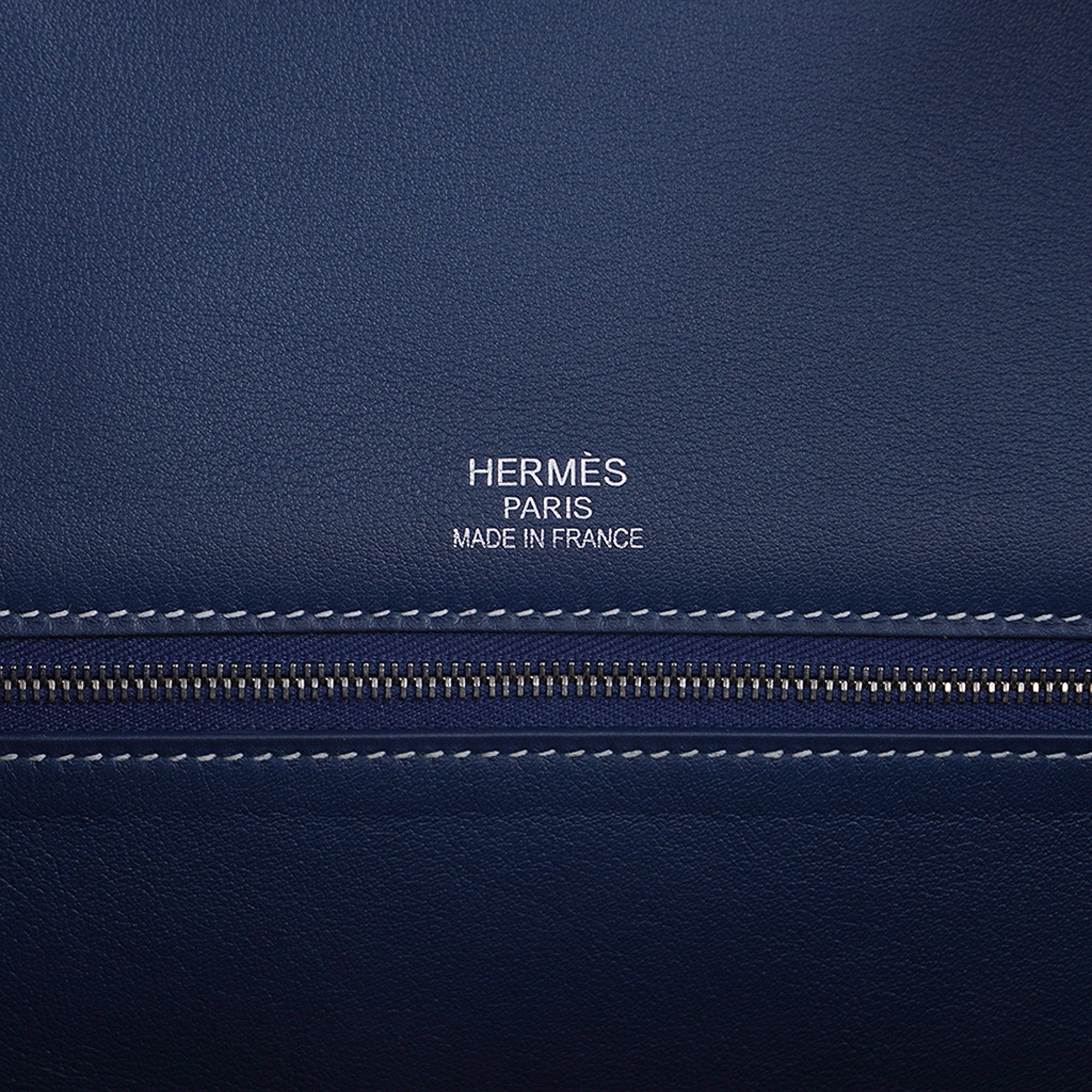 Hermes 32cm Blue Jean Swift Leather and Denim Palladium Hardware
