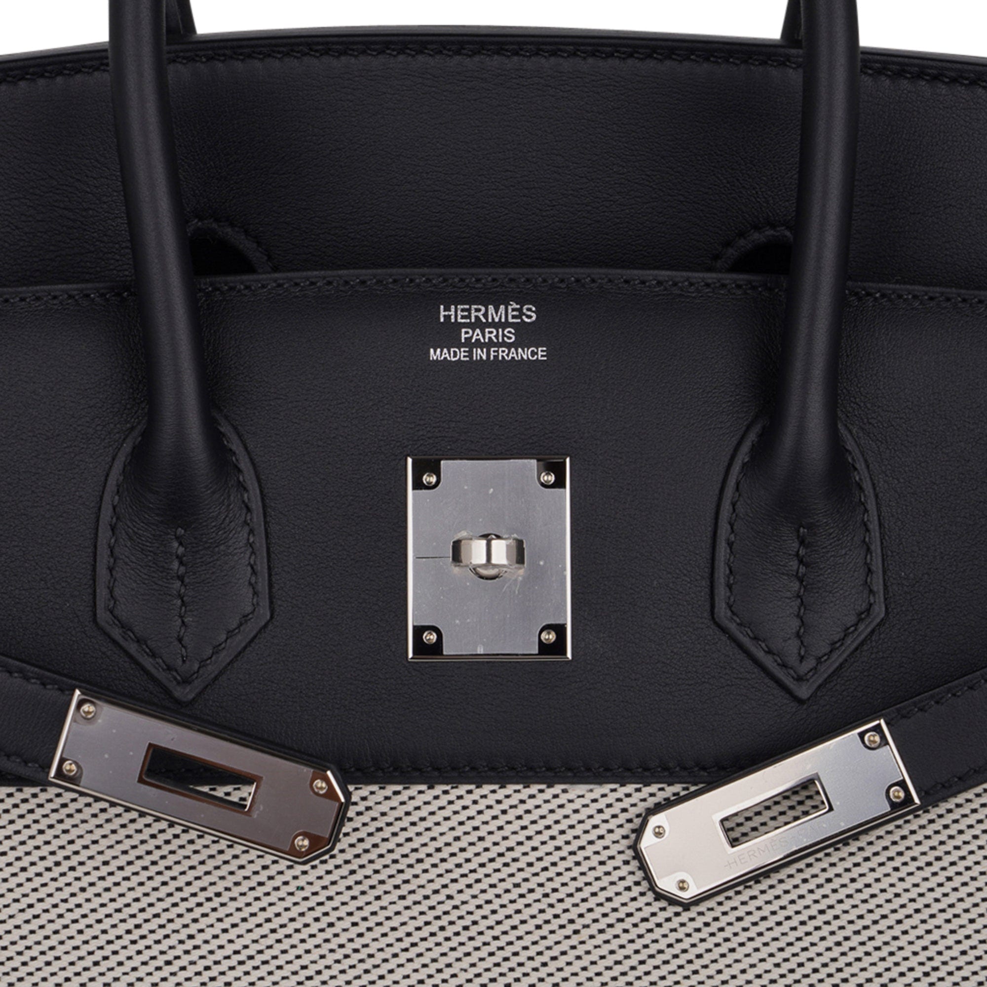 Hermes Birkin 35 Fray Fray Swift Twill Ecru-Noir/Noir PHW Handbag, U-Stamp