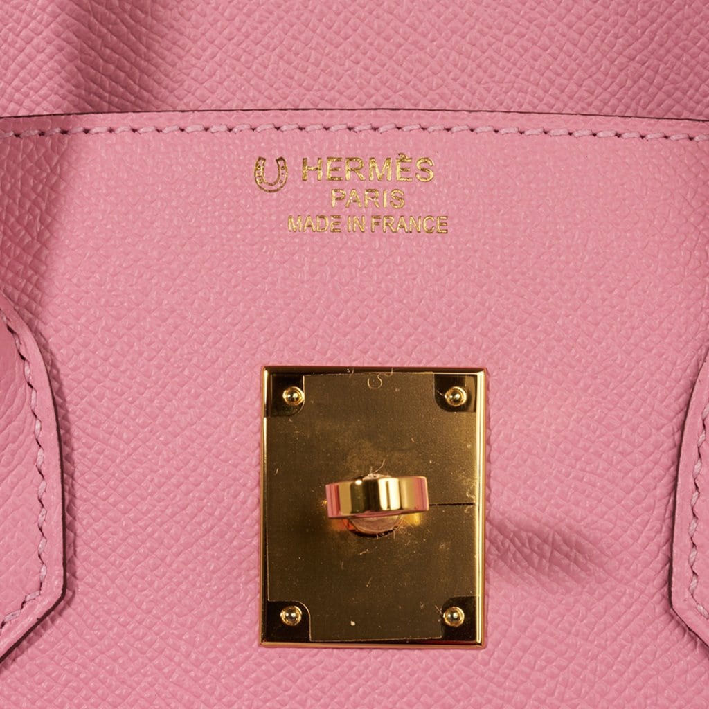 Hermes Special Order HSS Birkin 25 Bag Rose Sakura & White Clemence Leather Gold  Hardware