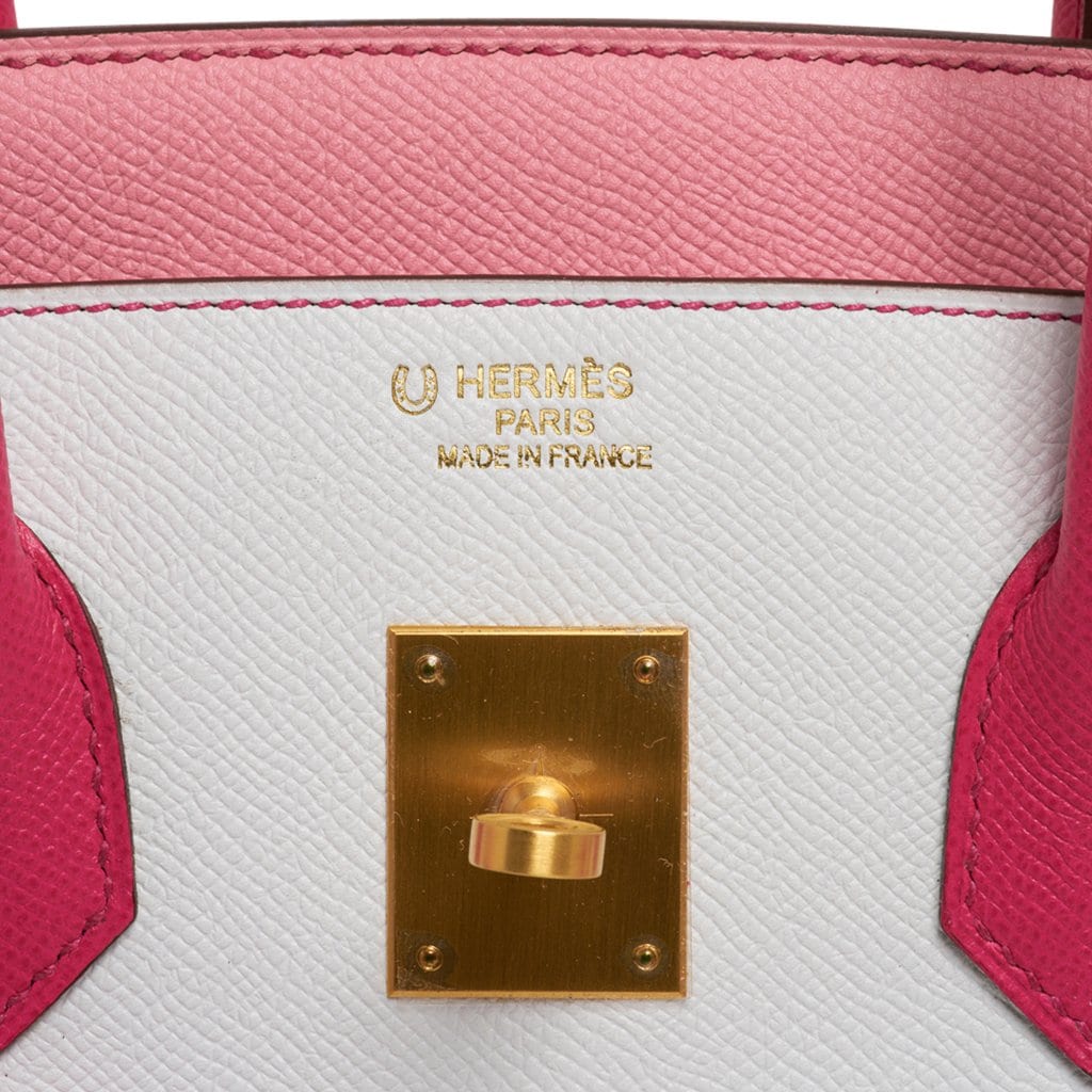 Hermes Birkin 35 HSS Bag White/Rose Confetti/Rose Tyrien Brushed Gold Hardware