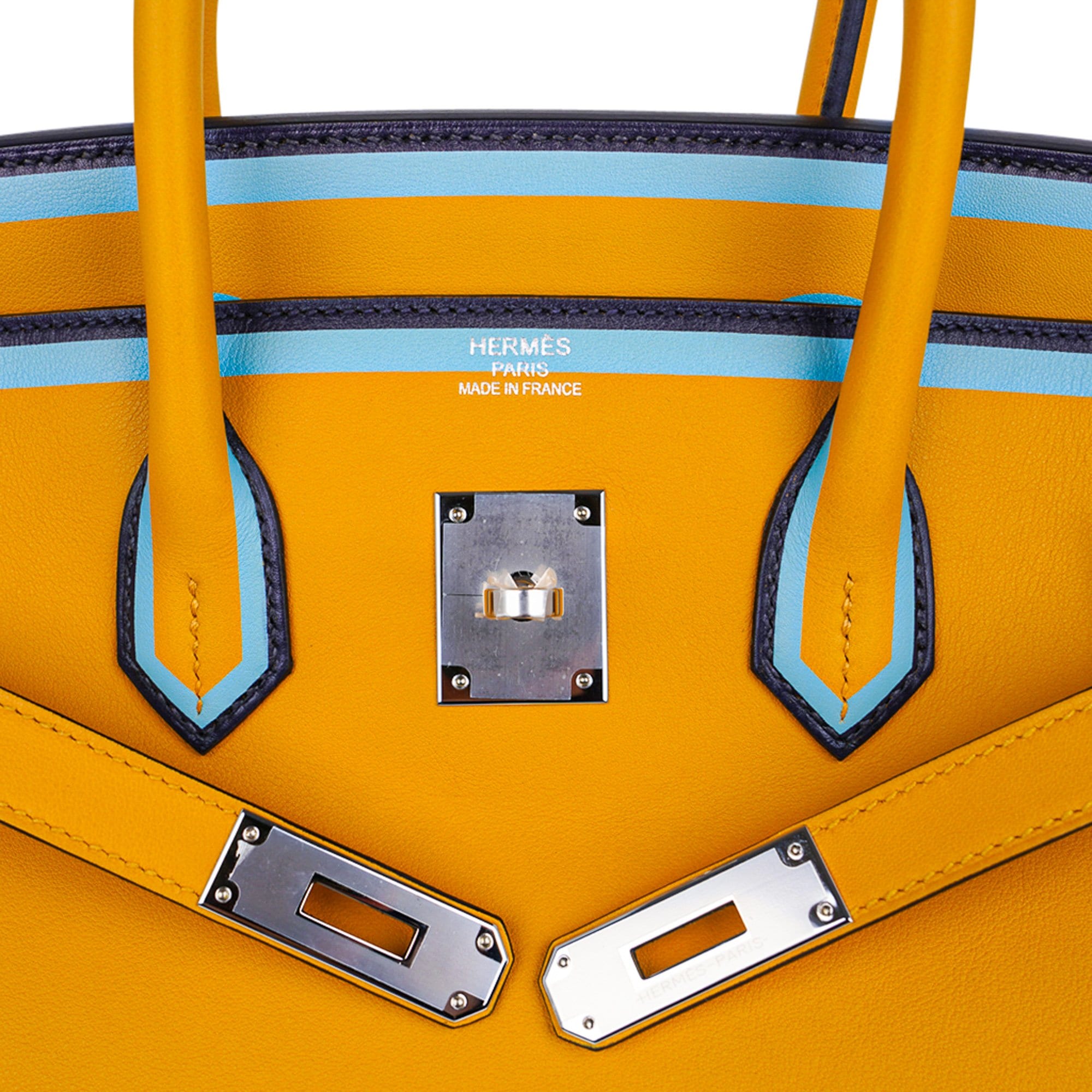 Hermes Birkin 35 Bag Jaune Ambre Blue Indigo Blue Celeste Limited
