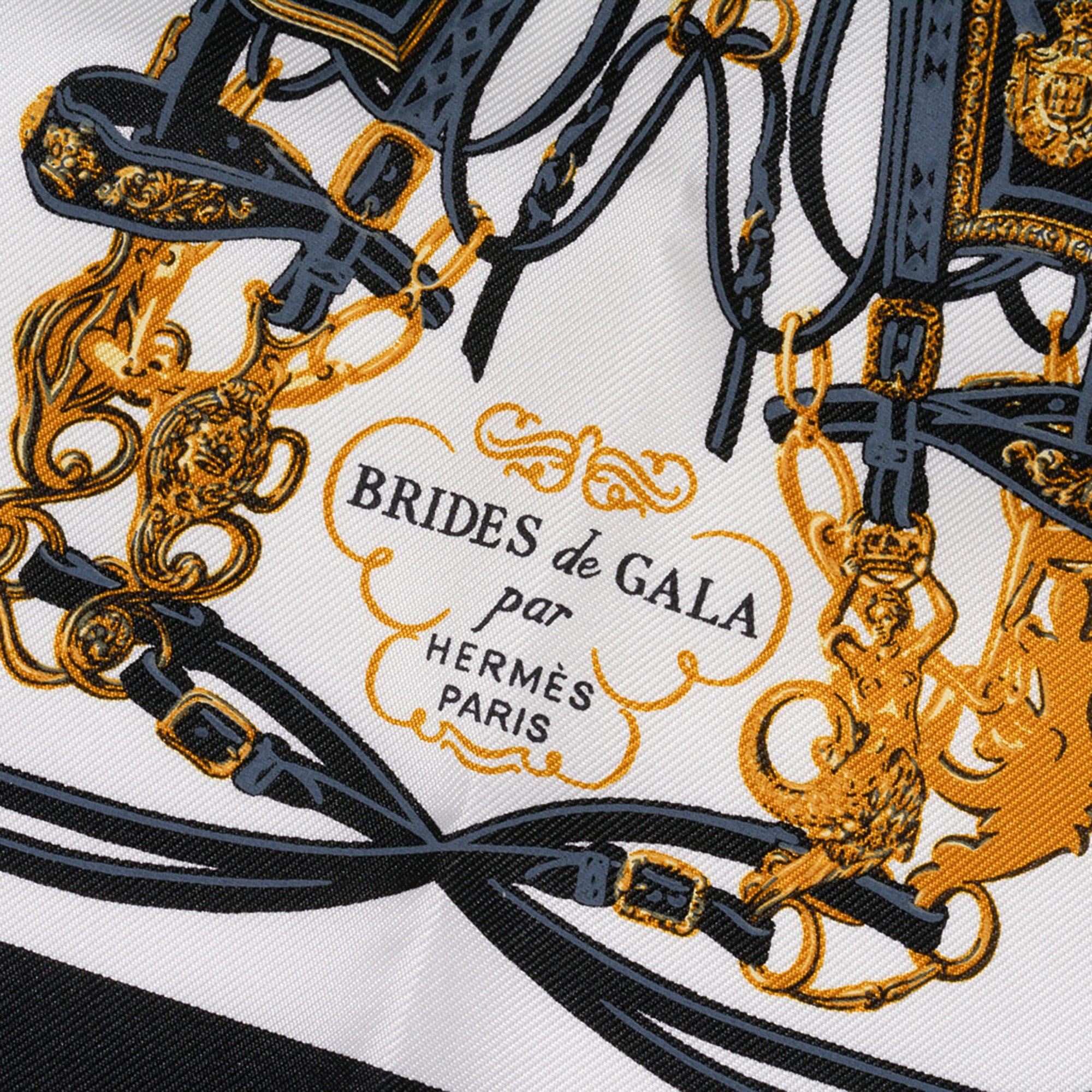 Hermes Scarf Nano Brides de Gala Noir / Blanc / Or New w/ Box
