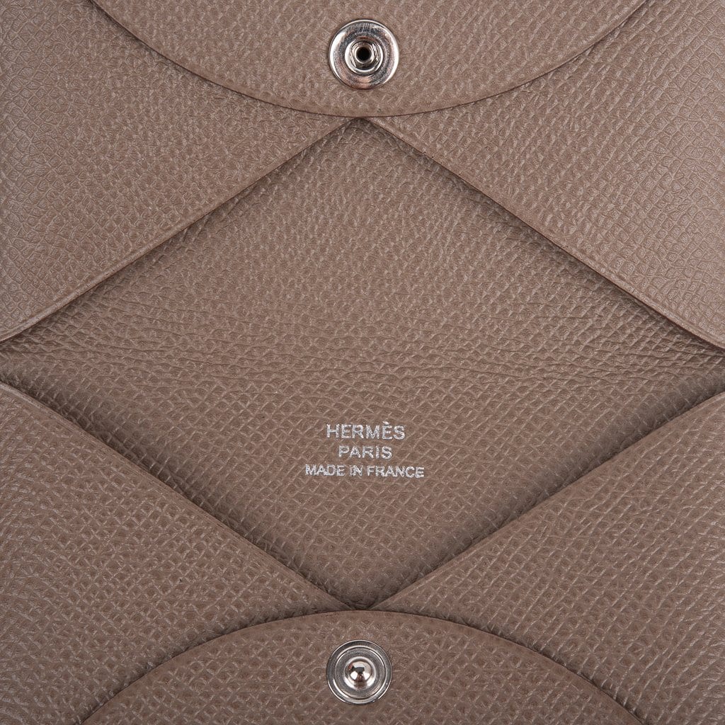 Hermes Etoupe Epsom Leather Calvi Credit Card Case - Yoogi's Closet