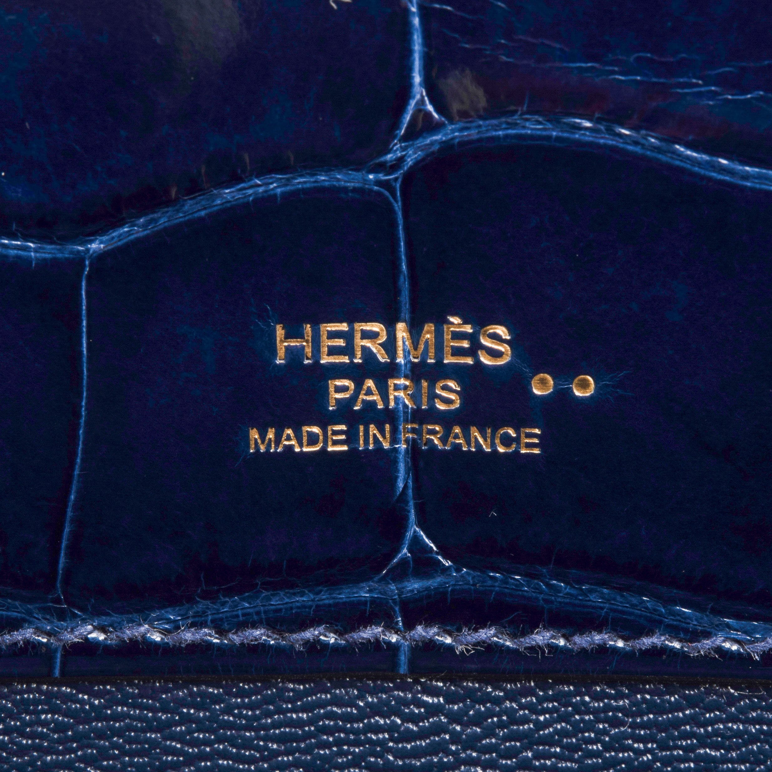 Hermes Kelly Cut Wallet Blue Sapphire Crocodile Gold Hardware