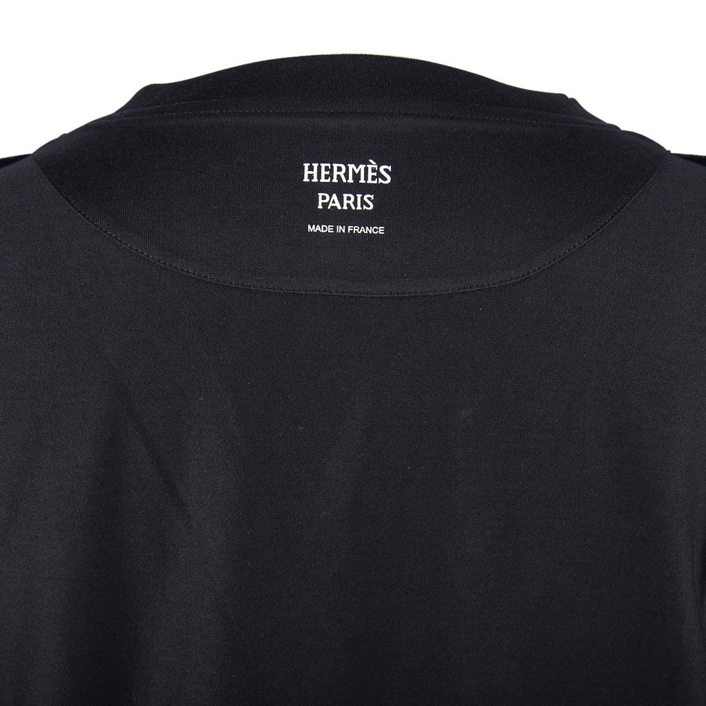 Hermes Tee Embroidered Pocket Straight T-Shirt Black 40 New w/Box