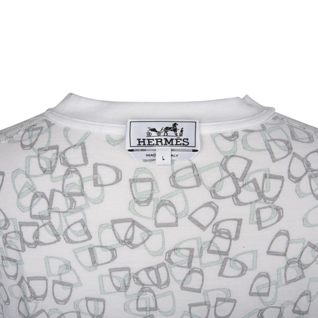 Hermes Men's T-Shirt Etriers Stirrup Print White Cotton L