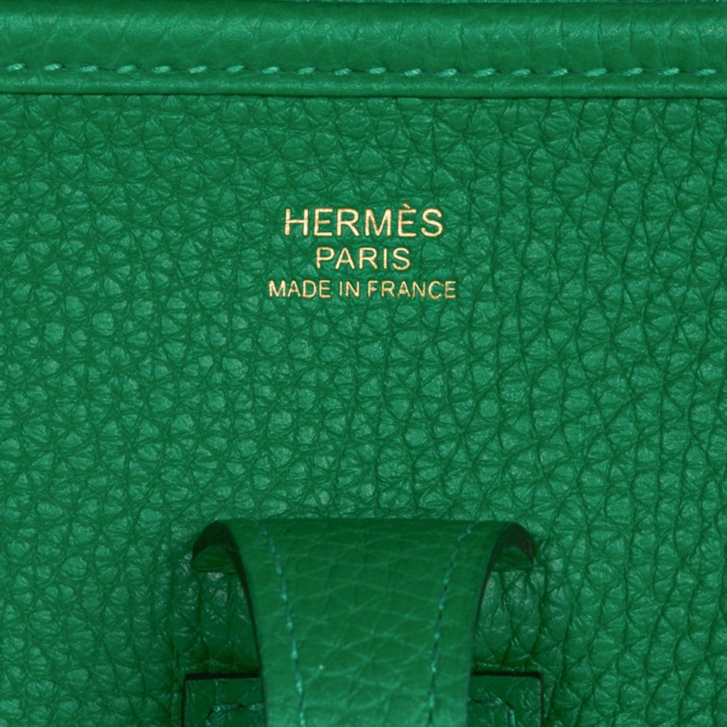 Hermes Evelyne PM Bag Bamboo Gold Hardware Clemence Leather New w/Box