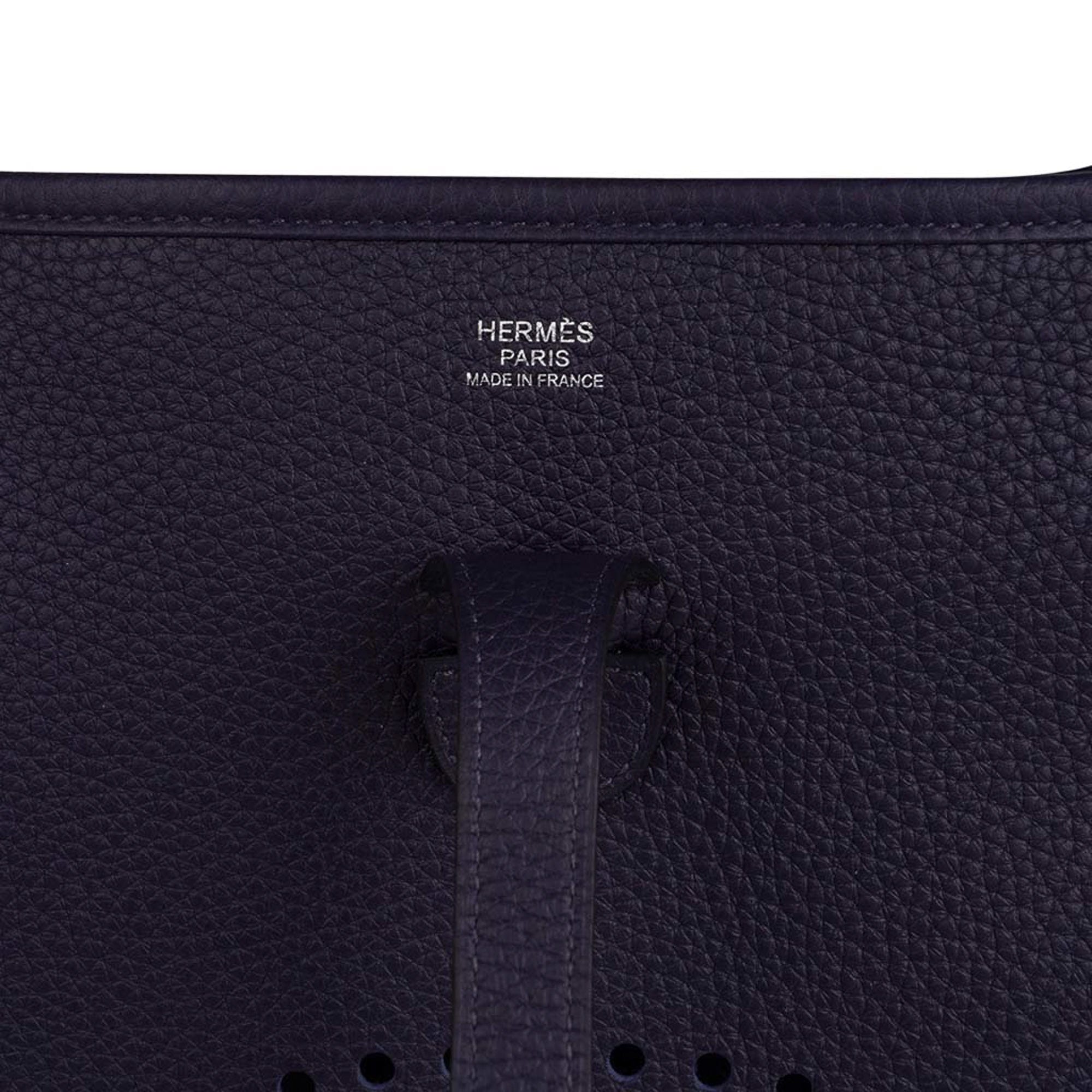 Hermes Evelyne PM Bag Blue Pale Palladium Hardware Clemence Leather