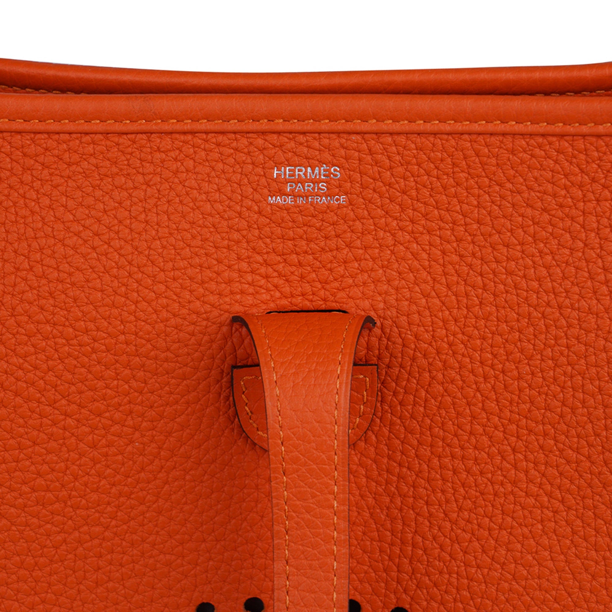 HERMES Orange Clemence Leather Evelyne PM - The Purse Ladies
