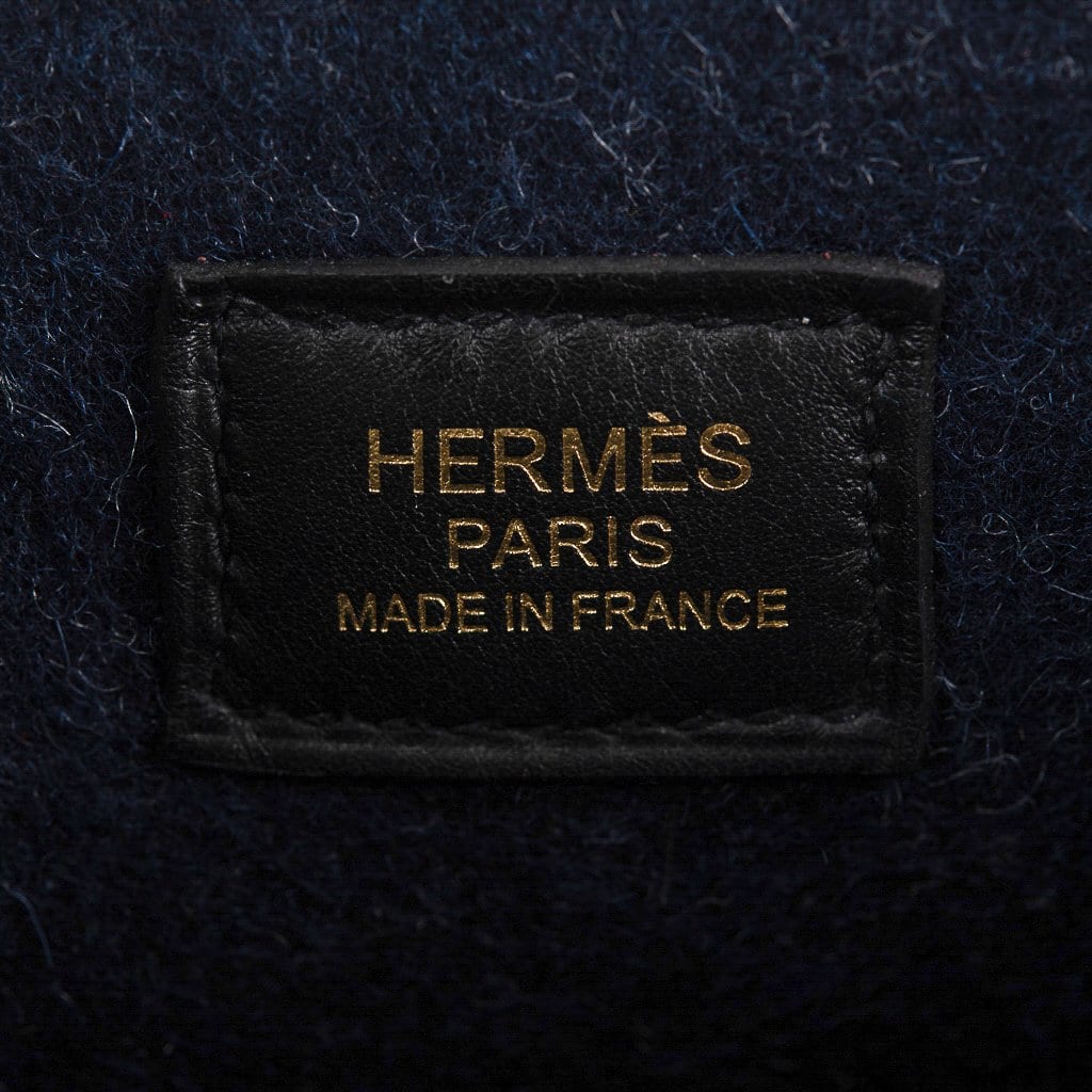 Limited Edition Hermes Mini Evelyne TPM Blue Feutre Black Swift Leather  with Gold Hardware