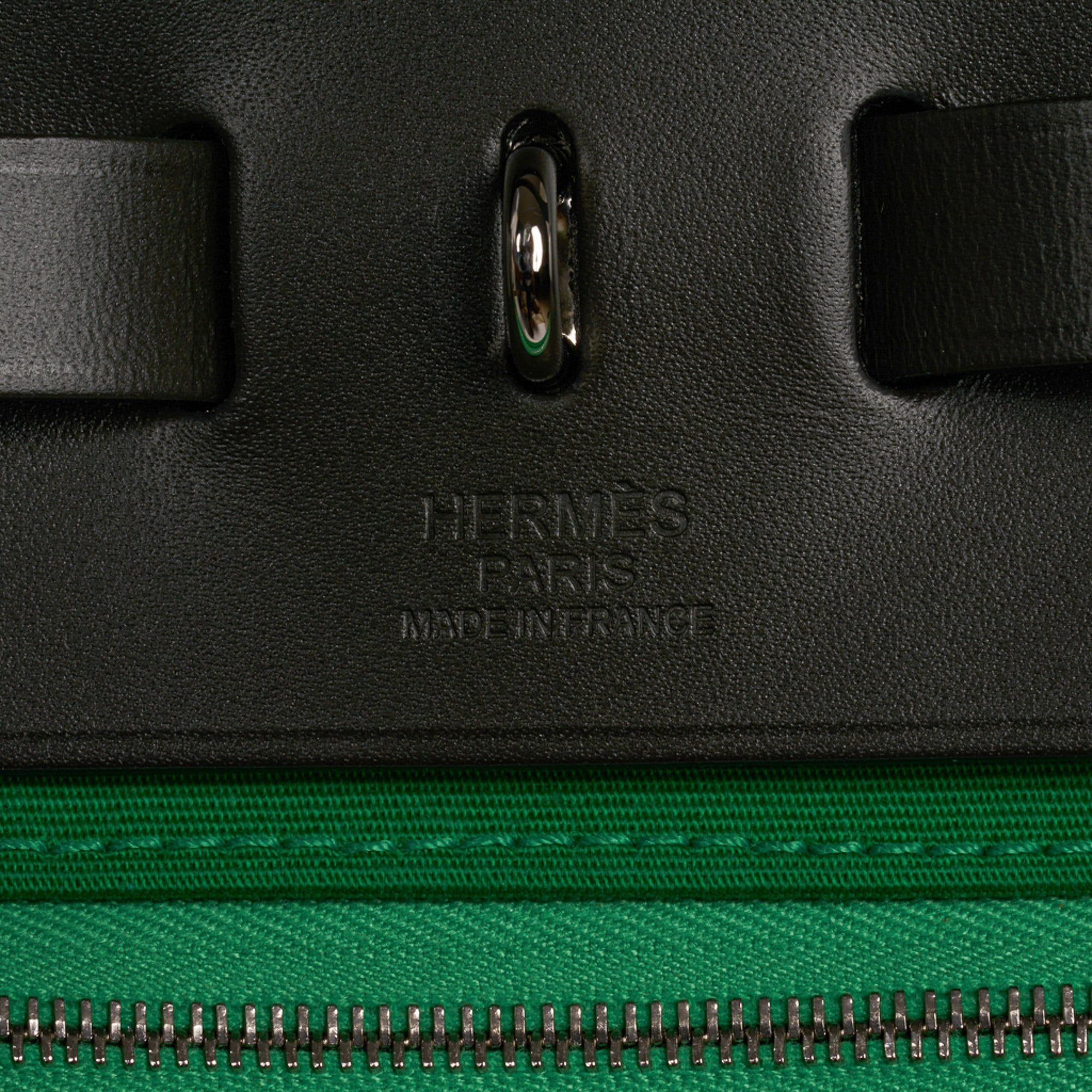 HERMES Green/Black Canvas and Leather Herbag Zip 31 Bag
