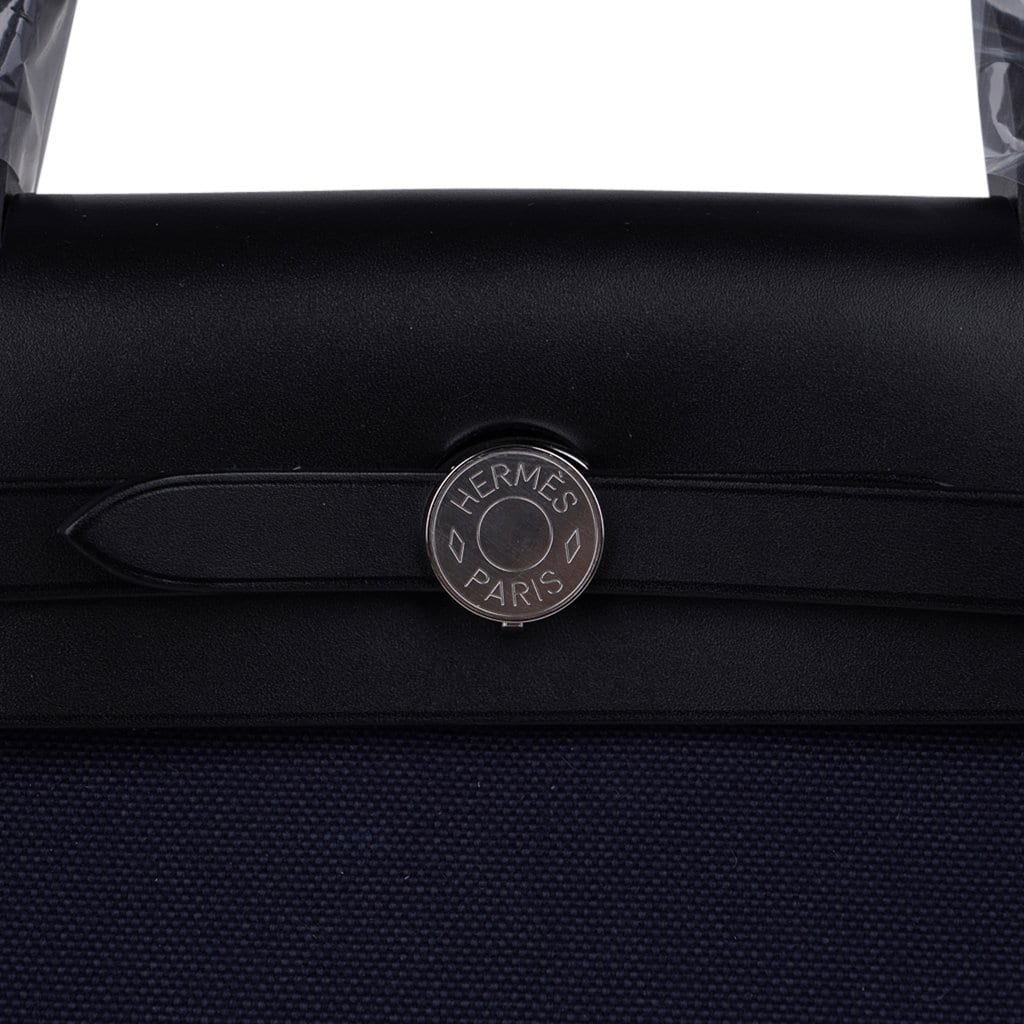 Hermes Herbag Zip Navy on Black 31 Militaire Canvas / Vache Hunter Leather