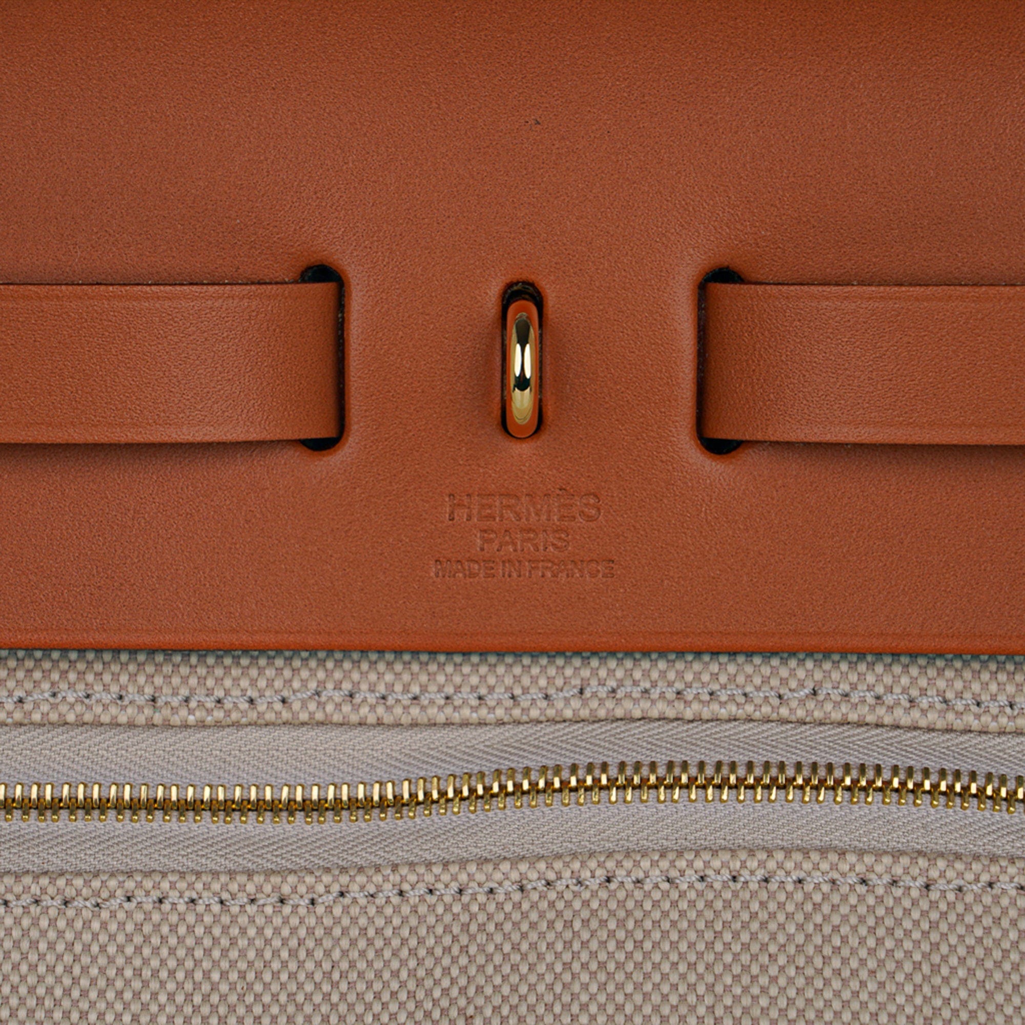 Hermès Herbag Zip Retourne 31 Pm In Beton Toile And Naturel/fauve Cuivre  Vache Hunter Leather in Pink