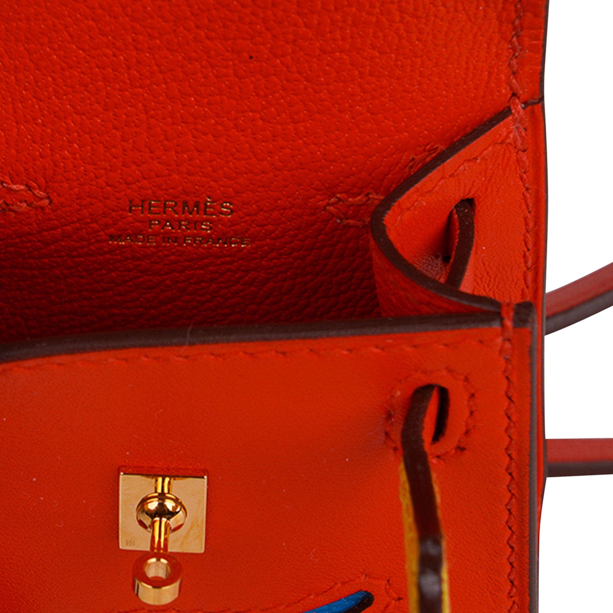 Hermès Kelly Quelle Idole Bag Charm In Capucine, Jaune De Naples, Vert  Vertigo And Zanzibar Tadelakt And Chèvre Mysore in Red