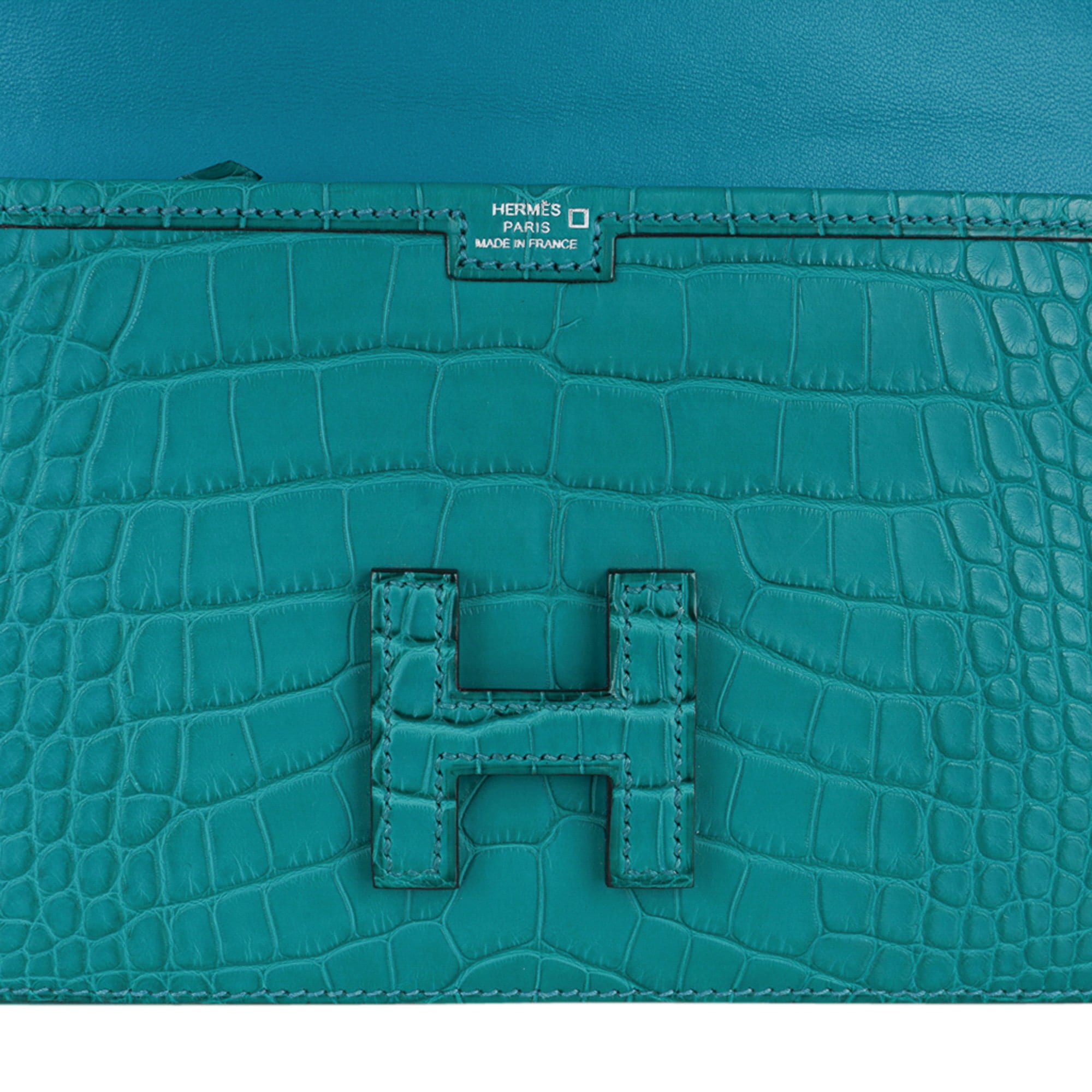 Hermes Jige Duo Wallet Clutch in Bleu Paon Matte Alligator
