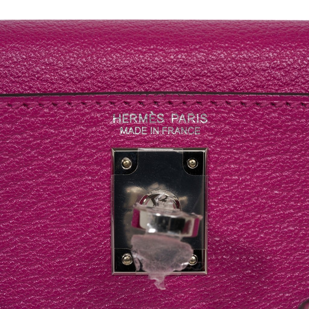 Hermes Mini Kelly 20 Sellier Rose Pourpre Bag Chevre Palladium