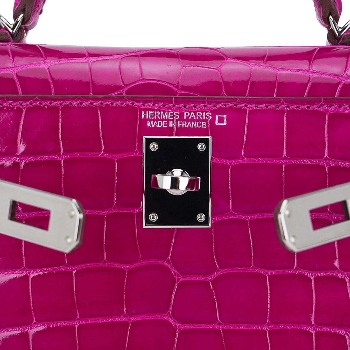 Hermès Shiny Rose Scheherazade Alligator Kelly Pochette Bag with, Lot  #58016