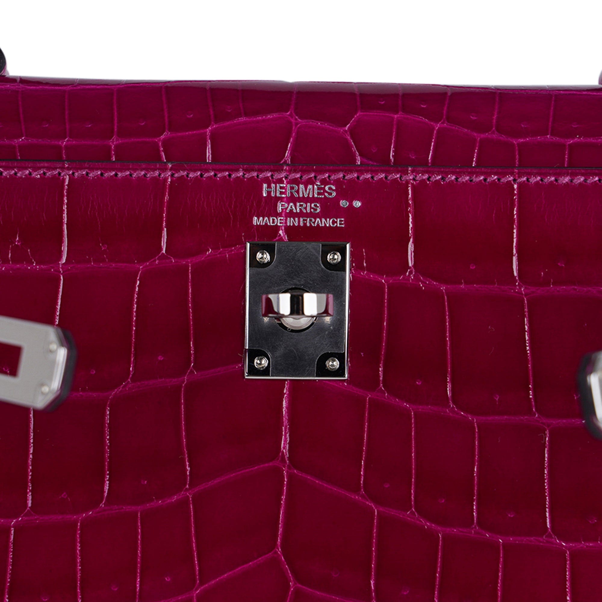 Hermes Kelly 25 Bag Sellier Rose Pourpre Crocodile Palladium Hardware