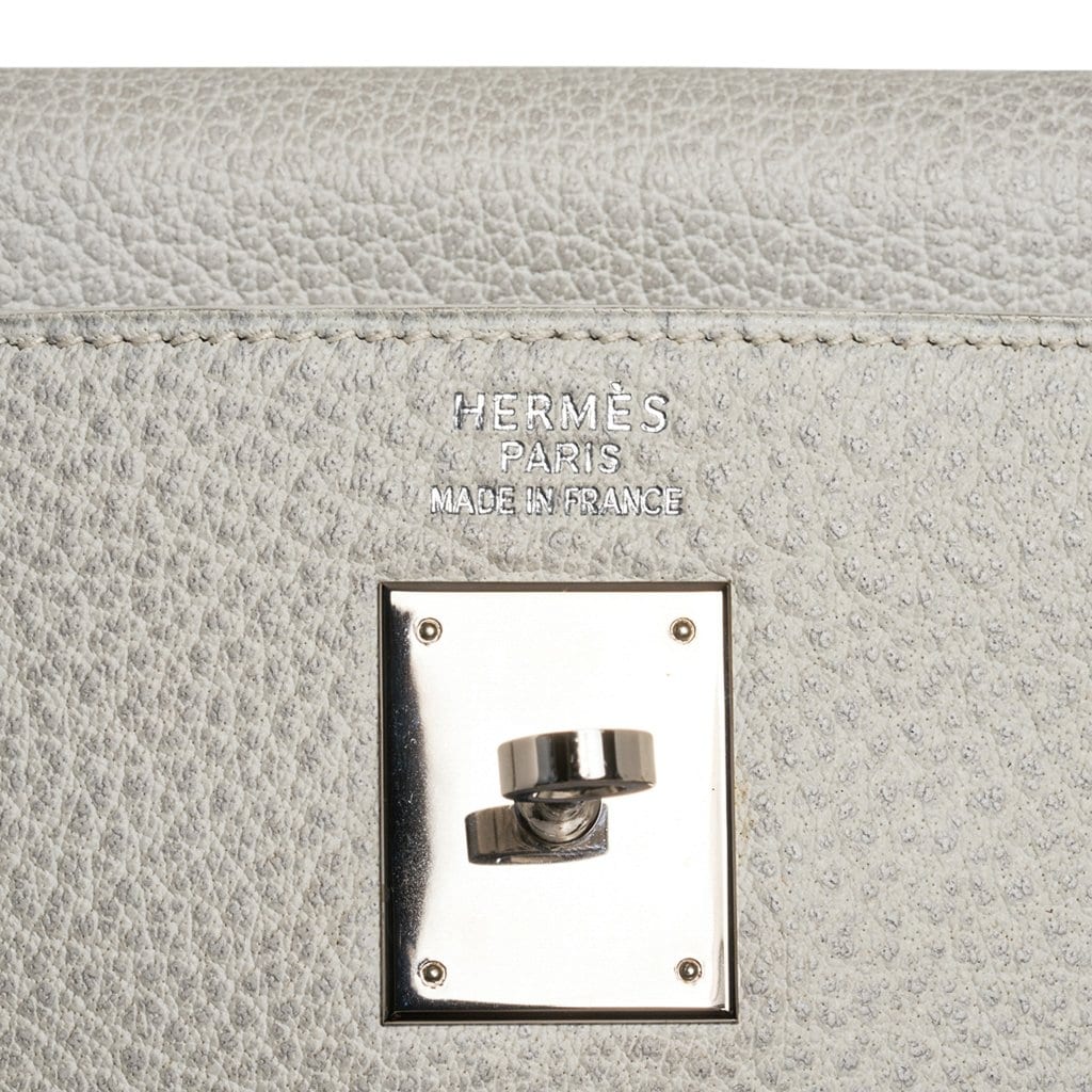 Hermès Kelly Gris Perle and White Dalmatian Retourne 35 Palladium Hardware, 2001 (Very Good), White/Silver Womens Handbag
