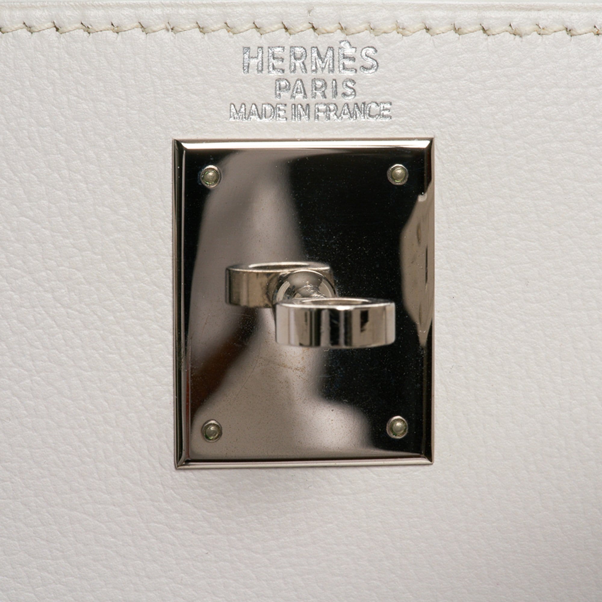 Hermes Kelly Ado 28 Bag White Evergrain Palladium Hardware