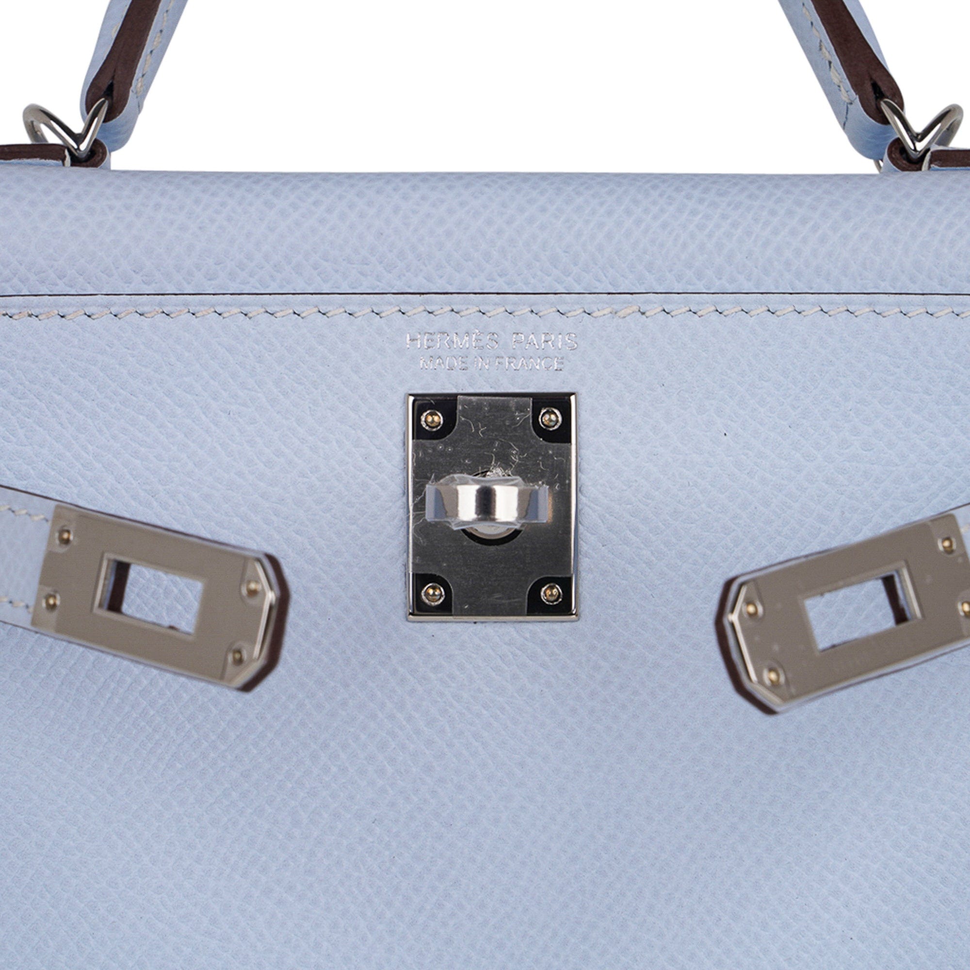 Hermes Kelly 20 Mini Sellier Bag Blue Brume Epsom Leather Gold Hardware New  w/Box
