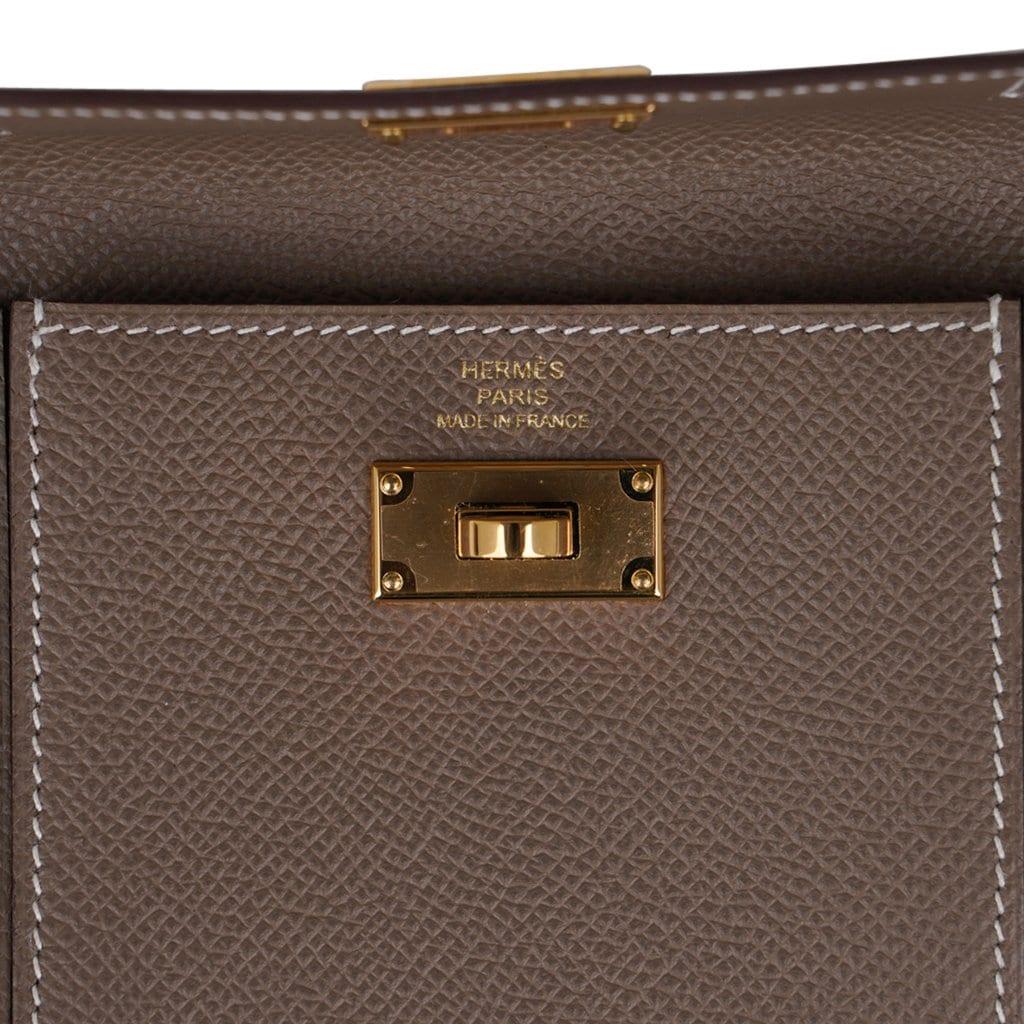 Hermes Etoupe Chevre Mysore Leather Palladium Plated Kelly Pocket Compact Wallet