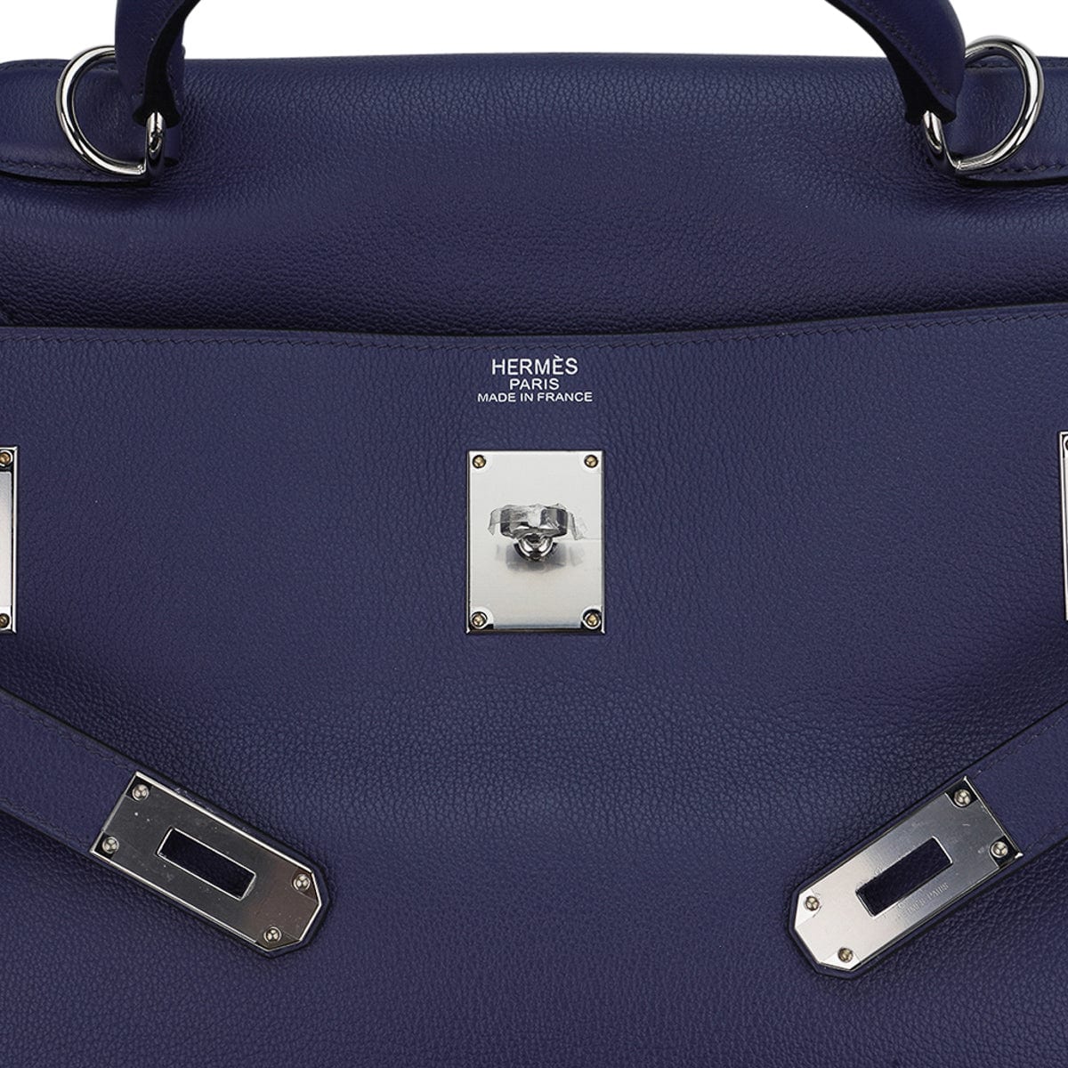 Hermes Kelly 50 Voyage Blue De Malte Bag Palladium Hardware Novillo Leather  • MIGHTYCHIC • 