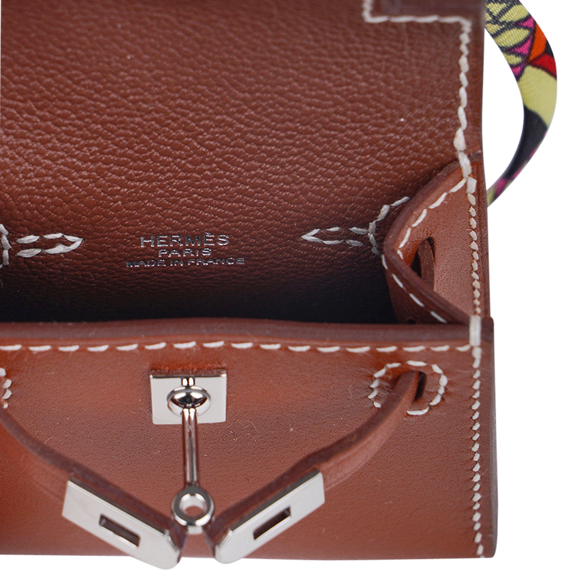 Hermes Kelly Twilly Bag Charm Fauve w/ Palladium Tadelakt Leather