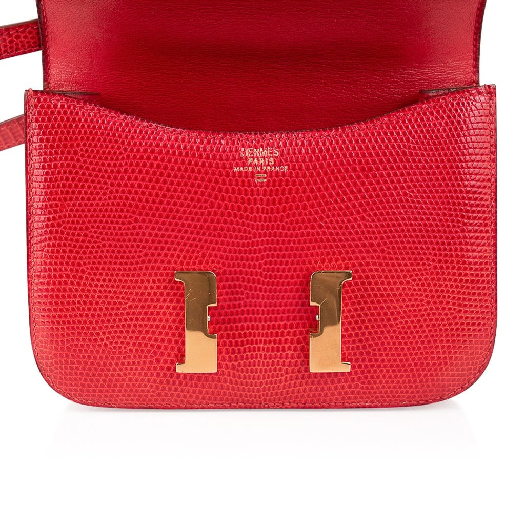 HERMÈS Lizard Constance Mini 19 shoulder bag in Rouge Exotique with Gold  hardware [Consigned]-Ginza Xiaoma – Authentic Hermès Boutique