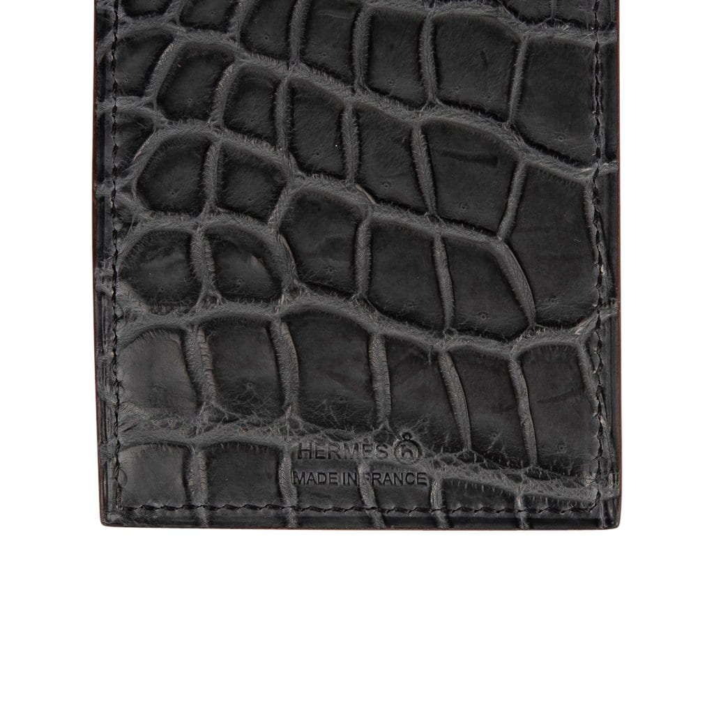 Hermes Lanyard Card Holder Graphite Matte Porosus Crocodile / Etoupe E –  Mightychic
