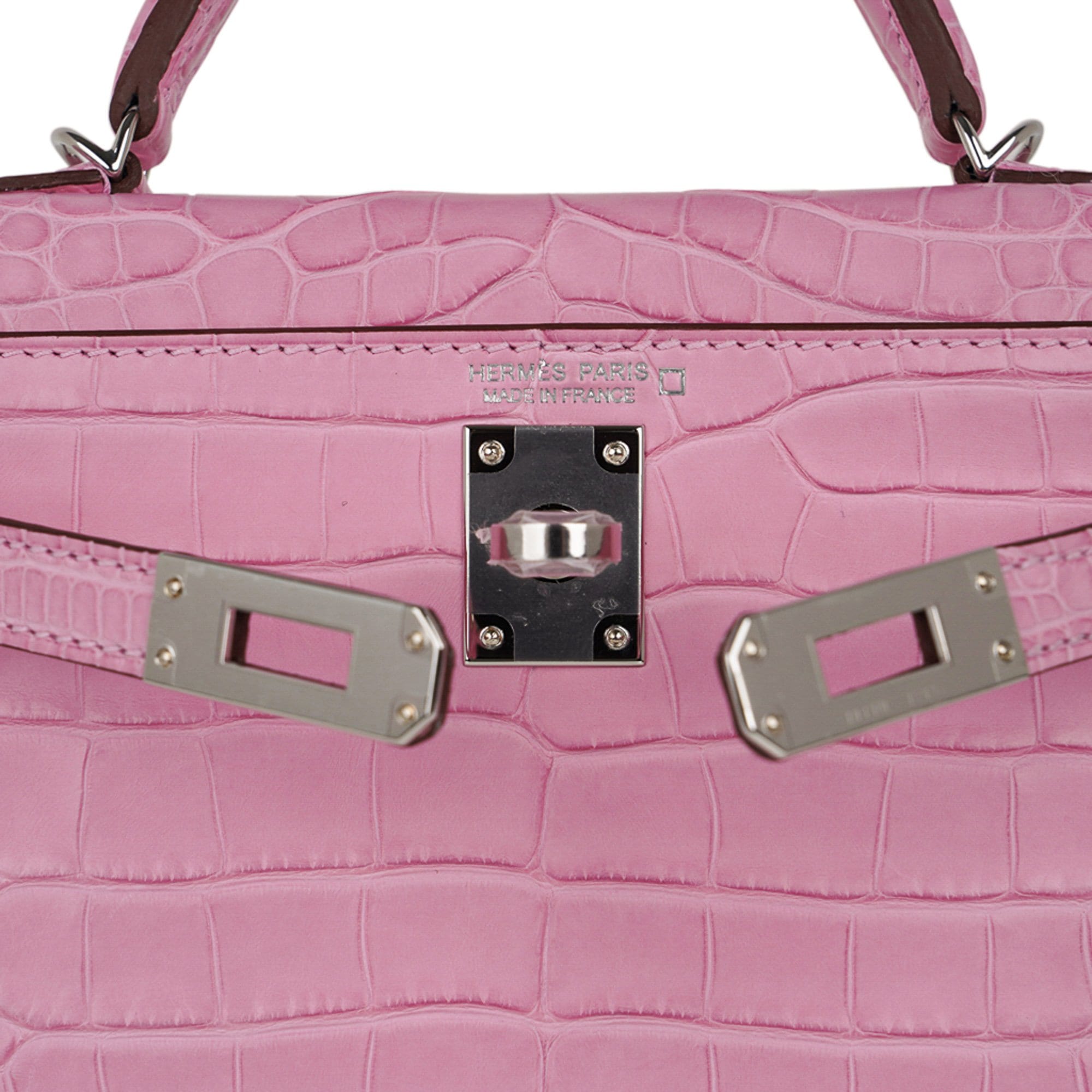 Hermes Kelly 20 Mini Sellier Bag 5P Pink Matte Alligator Palladium Lim –  Mightychic