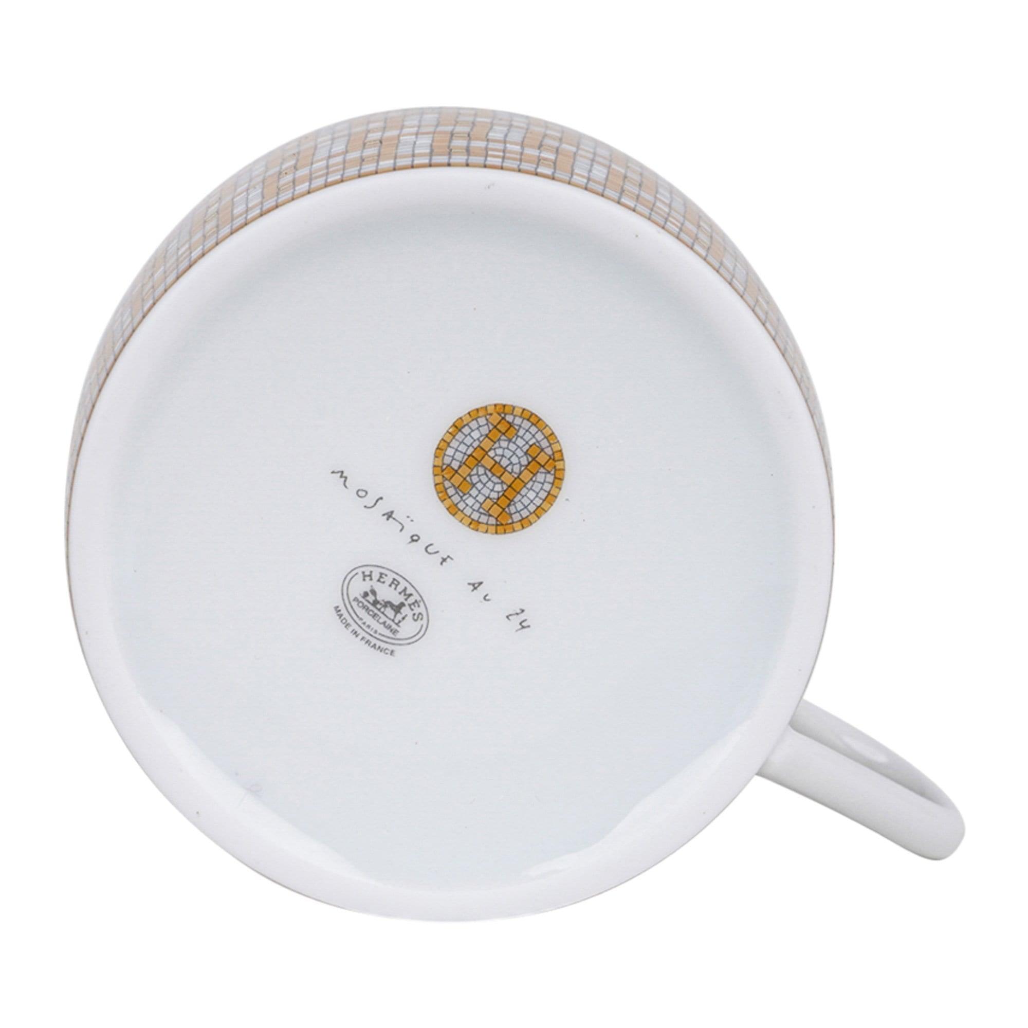 Hermes Mosaique Au 24 Gold Teapot Set of 4 Cup Saucer New w/Box