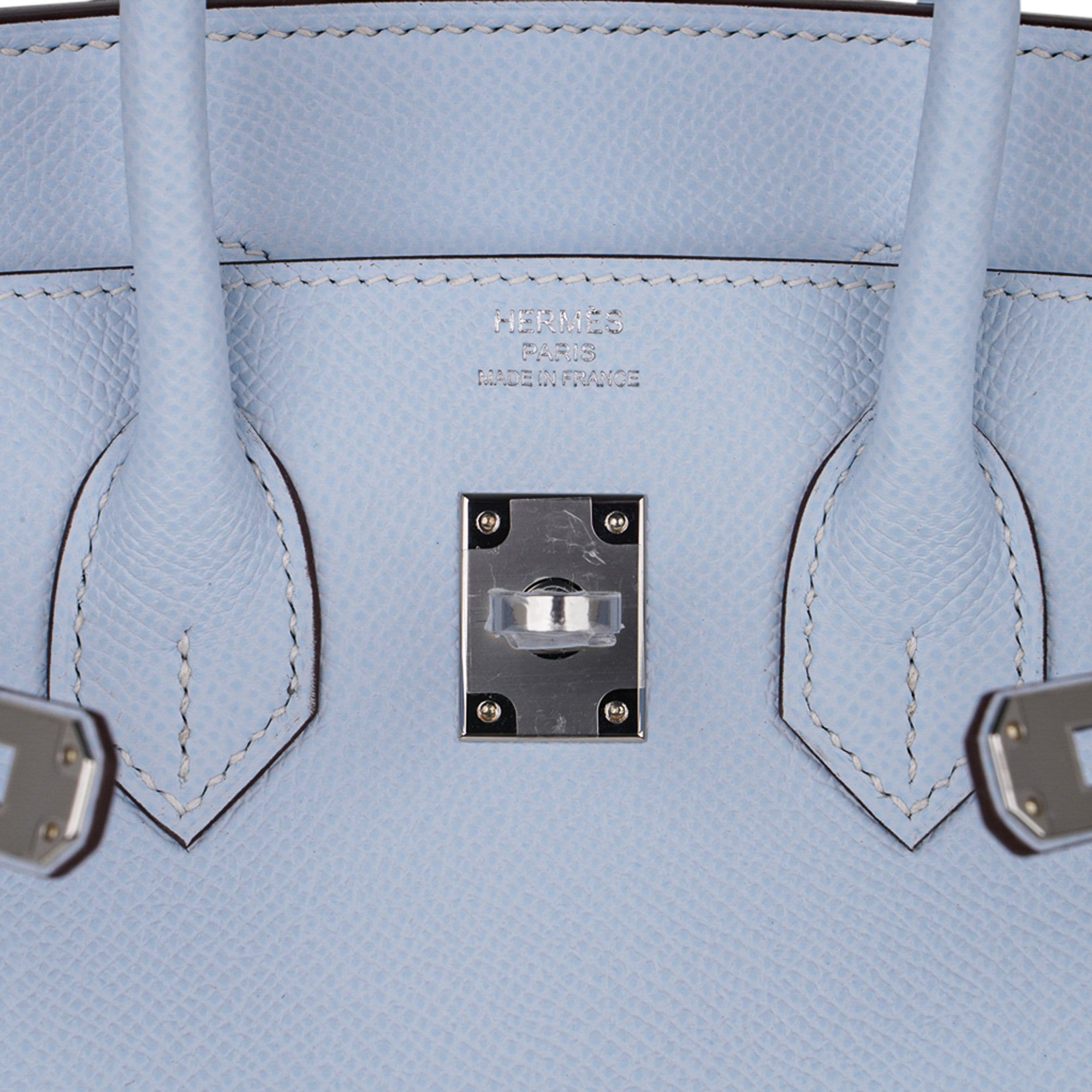 Hermes Kelly 25 Celeste Epsom Palladium Hardware Leather Handbags Blue