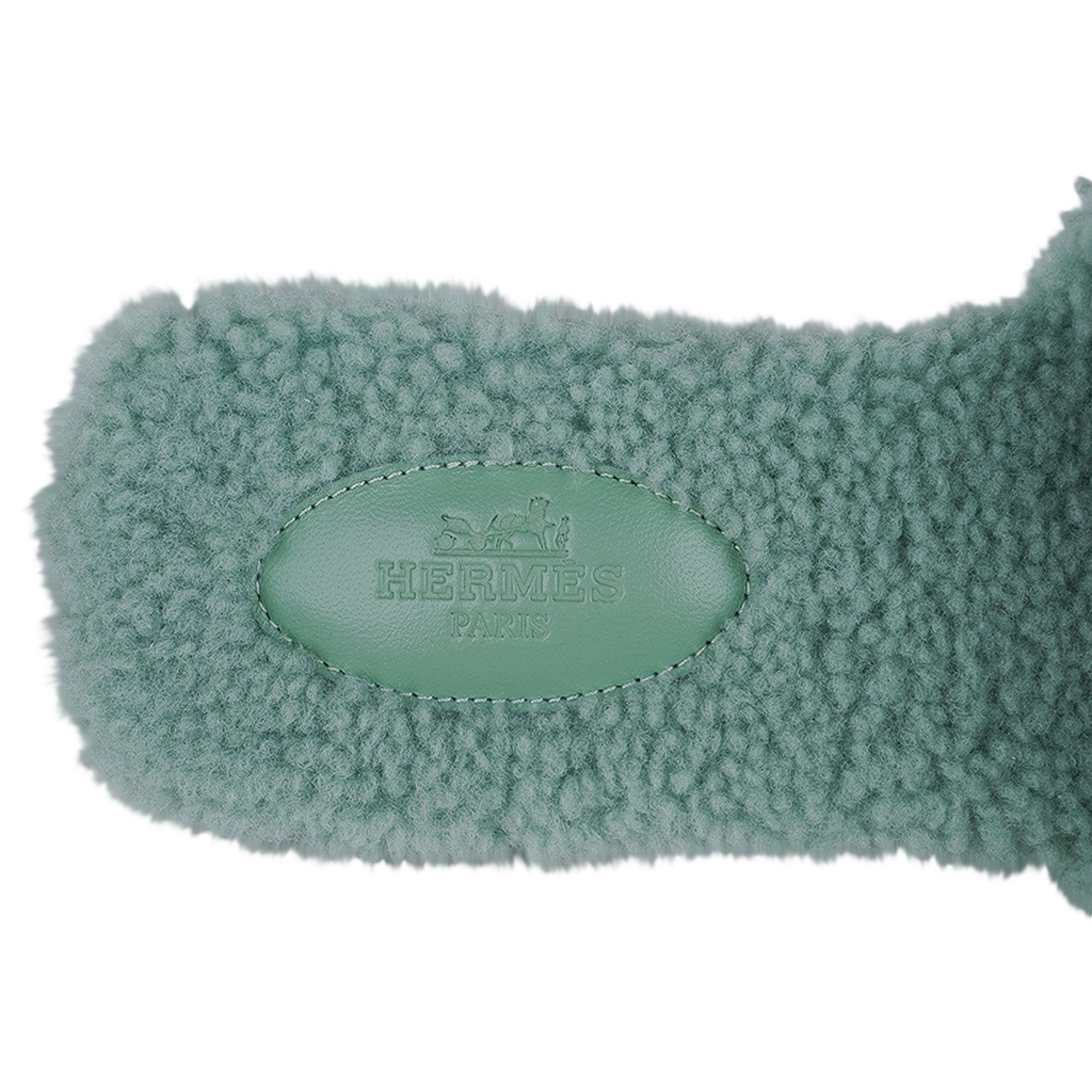 Hermes Shearling Oran Teddy Sandal Vert D'Eau Limited Edition Flats 39.5