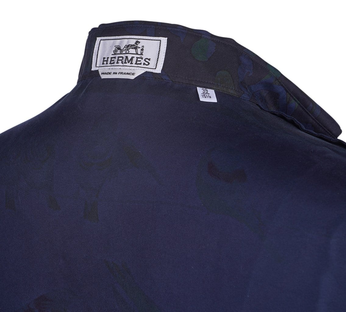 Hermes Men's Shirt Silk Iconic Prints Button Down Shirt 39 15.5